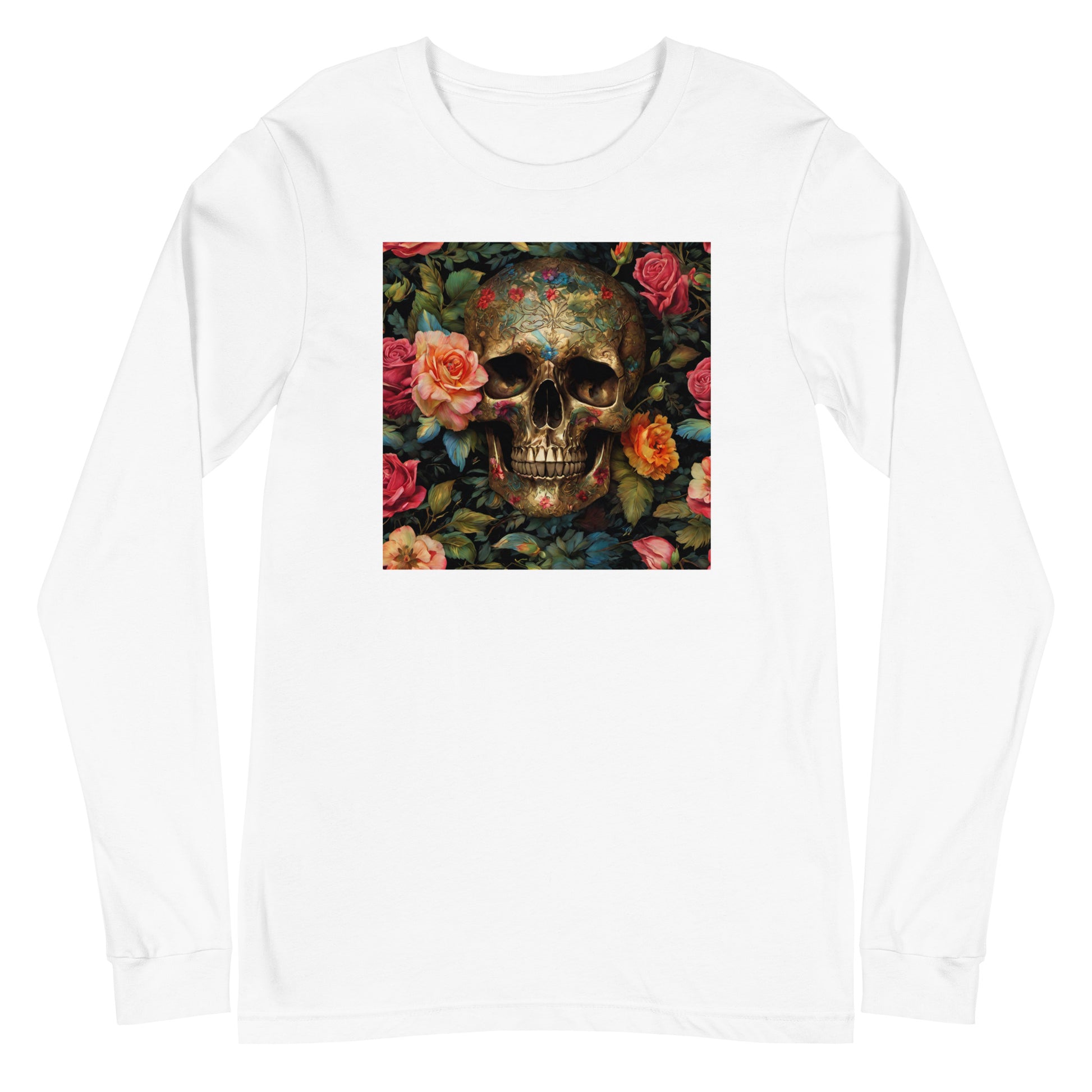 Skull and Roses Graphic Long Sleeve Tee White
