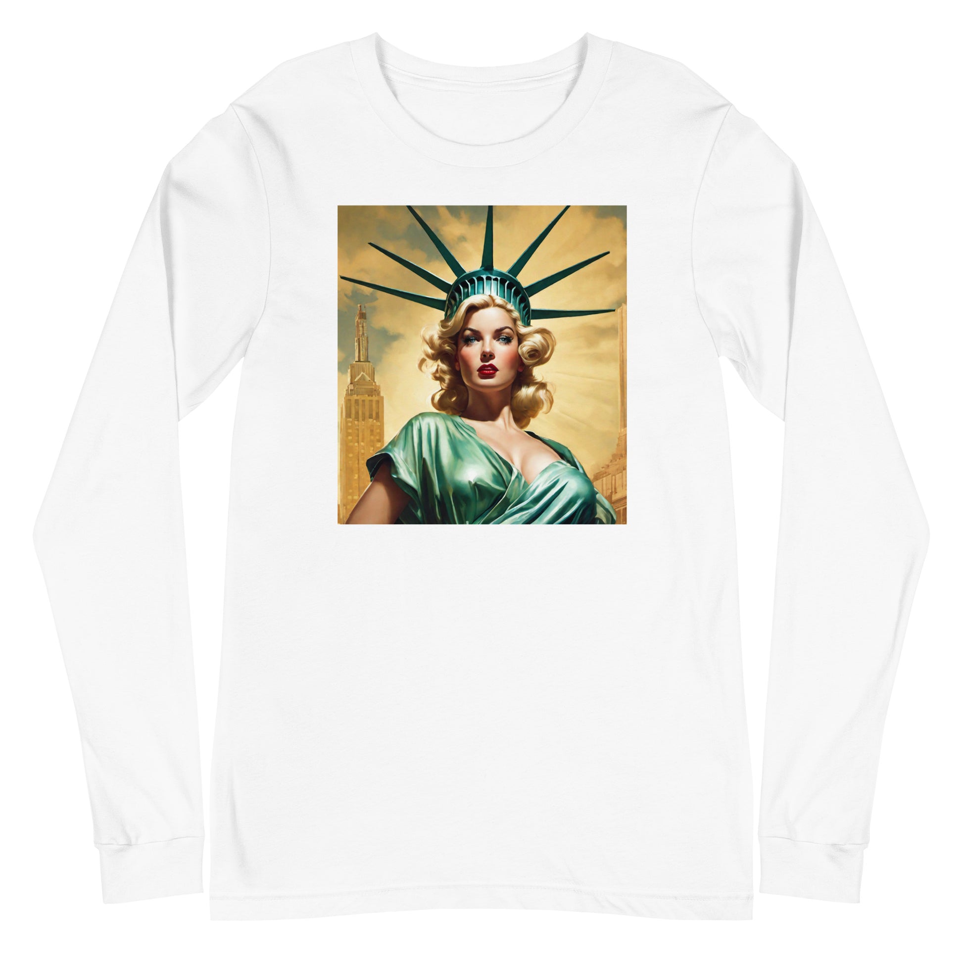 Beautiful Lady Liberty Long Sleeve Tee White