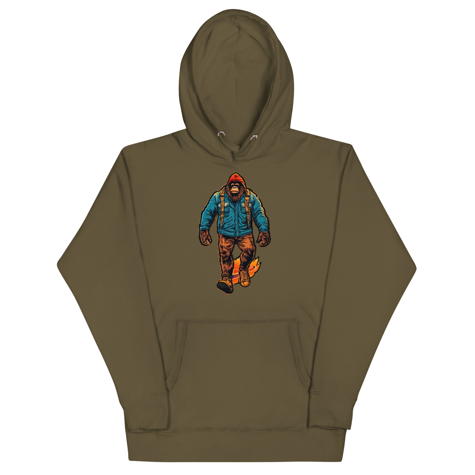 Bigfoot on a Hike Graphic Hoodie Military Green