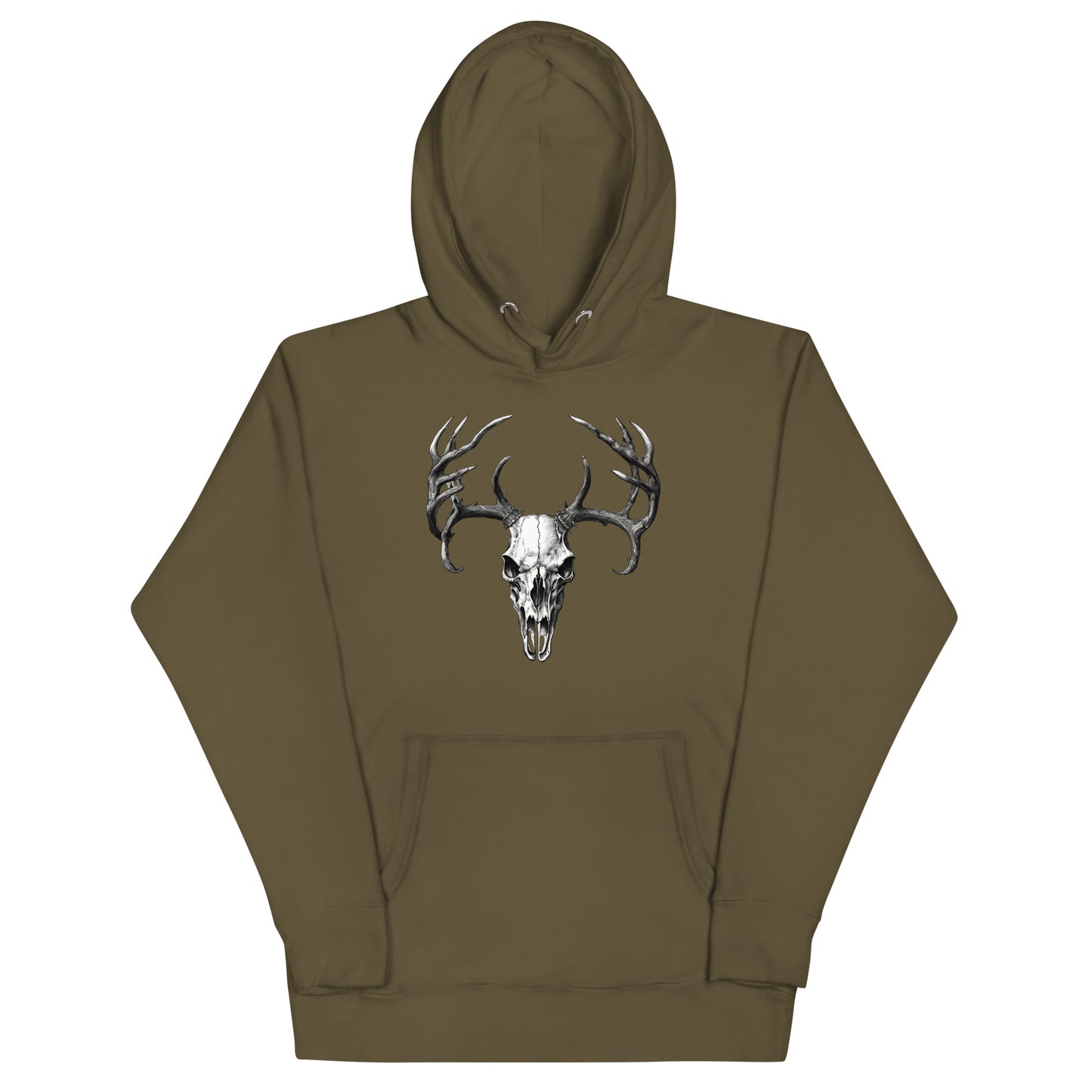 Deer Skull Graphic Hoodie Military Green