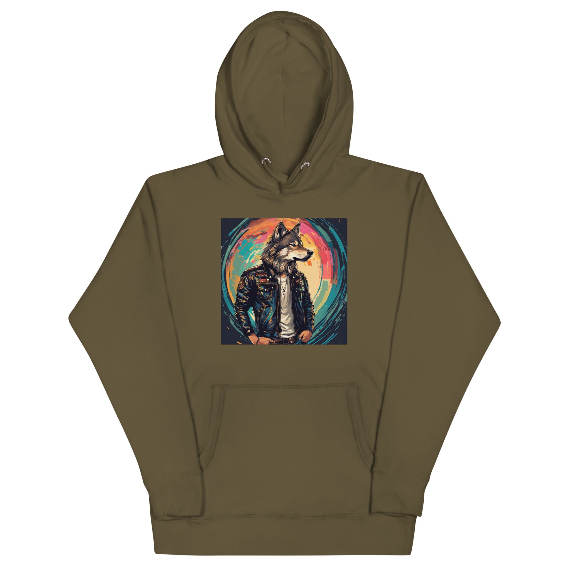 Colorful Urban Wolf Hoodie Military Green