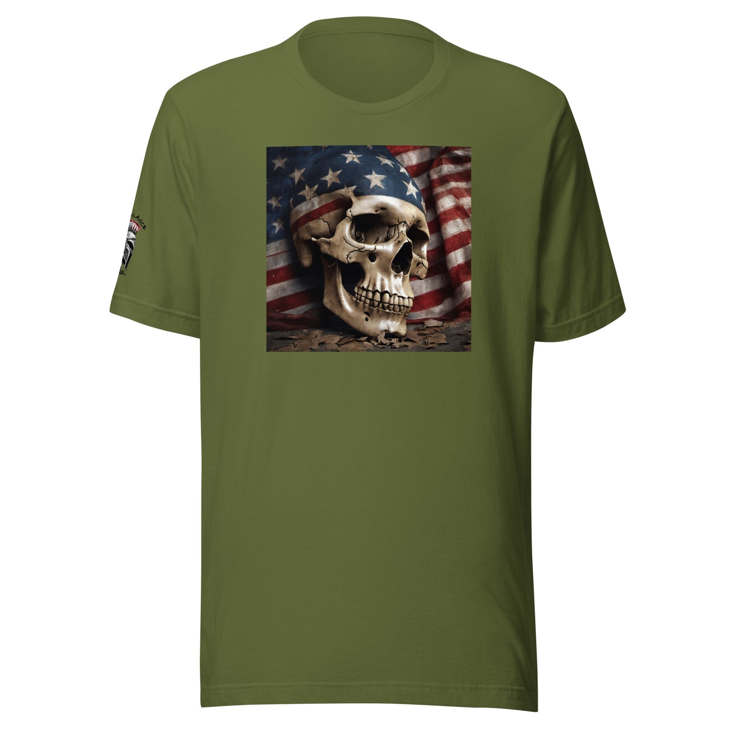 Skull and Flag Print Classic T-shirt Olive