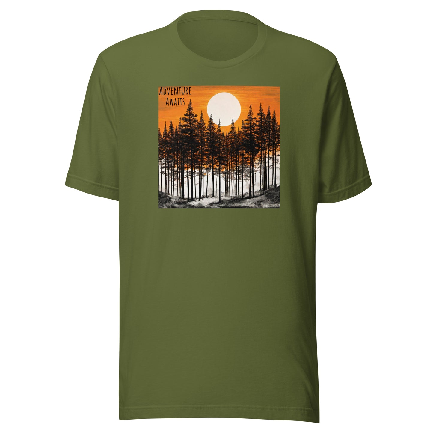 Adventure Awaits at Sunrise Men's Camping T-Shirt Olive