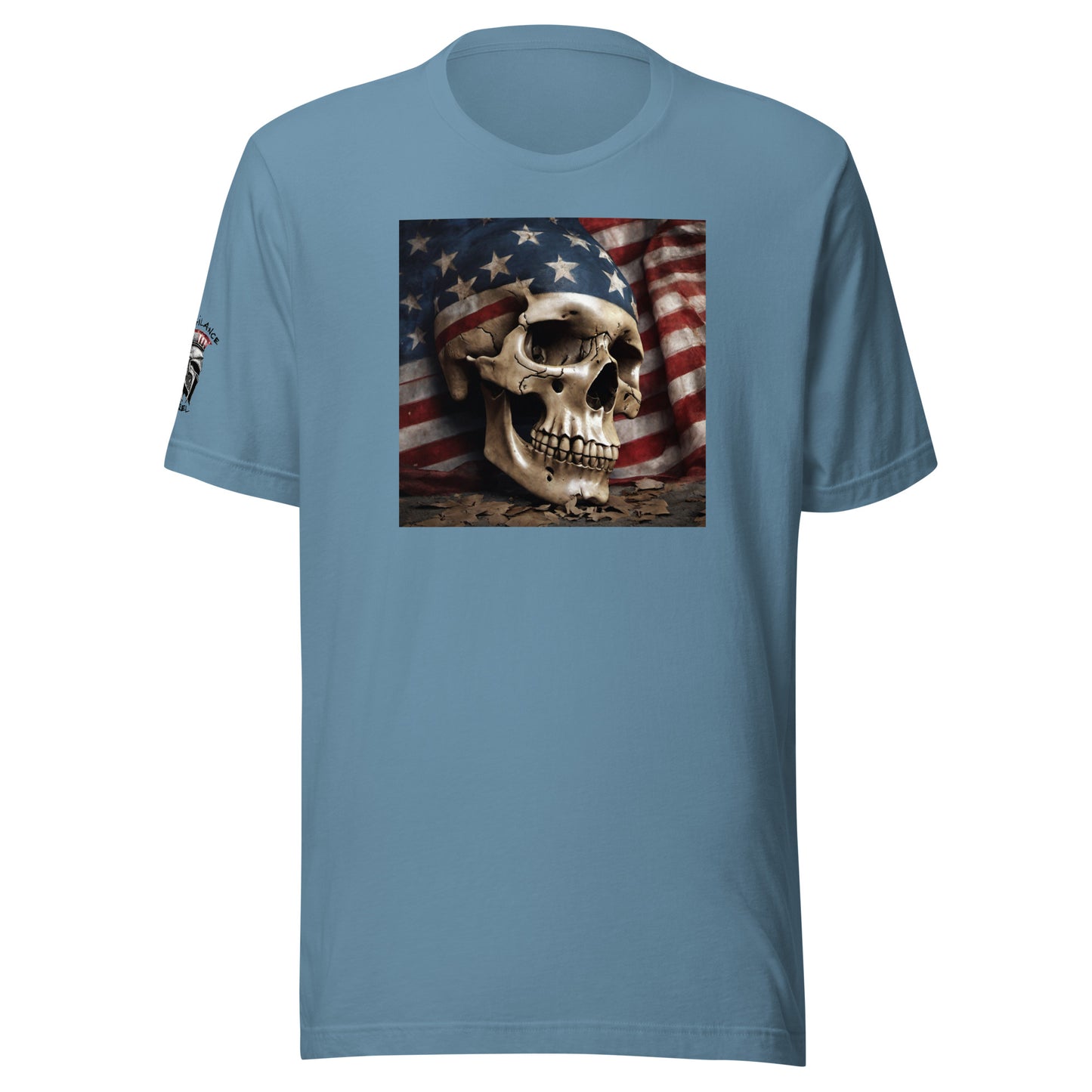 Skull and Flag Print Classic T-shirt Steel Blue