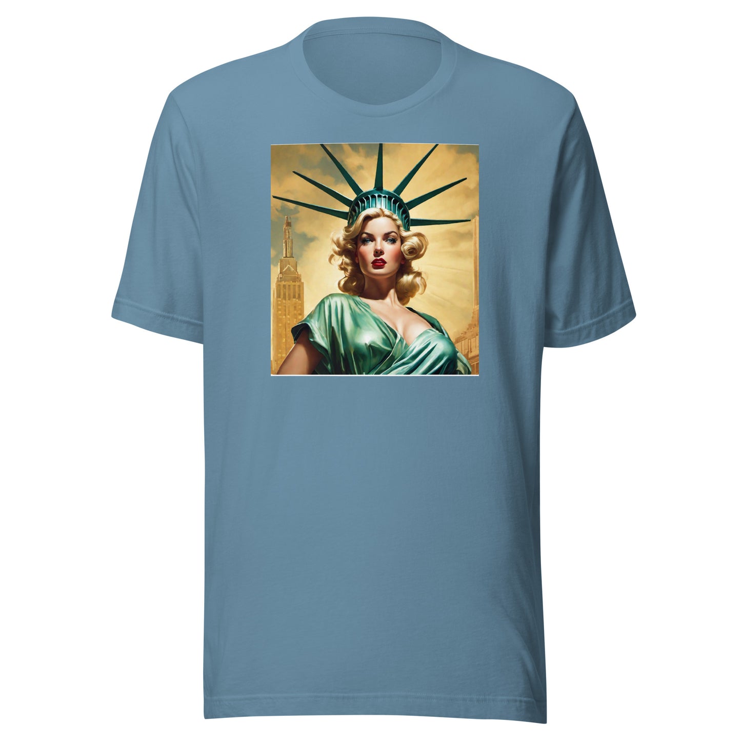 Beautiful Lady Liberty Men's T-Shirt Steel Blue