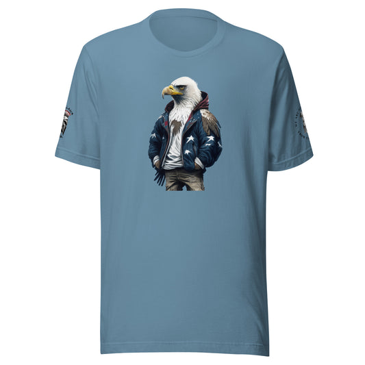 American Patriot Bald Eagle Limited T-Shirt (logo & minuteman sleeve) Steel Blue