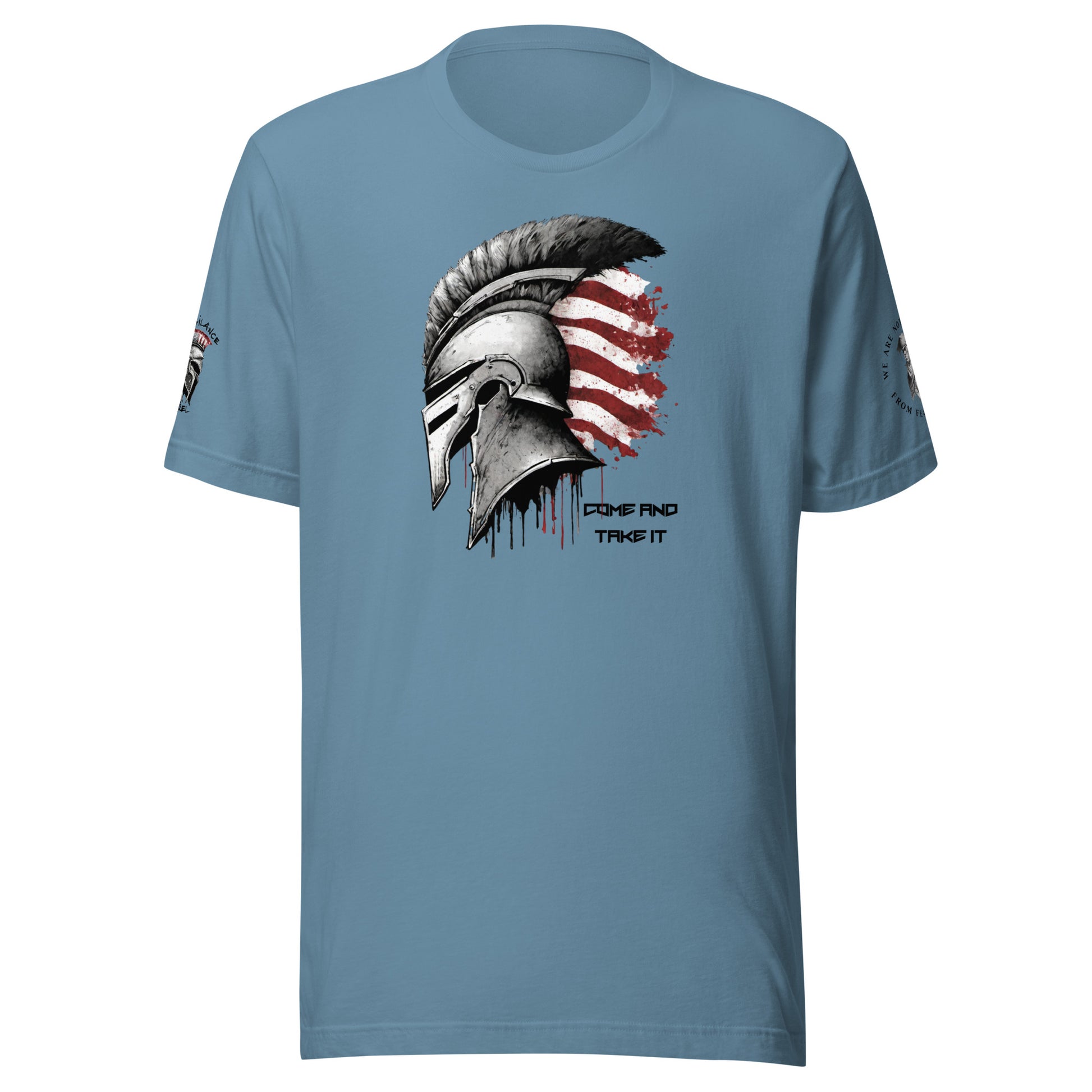 Come and Take It Spartan (logo and minuteman sleeve) Limited Men's T-Shirt Steel Blue