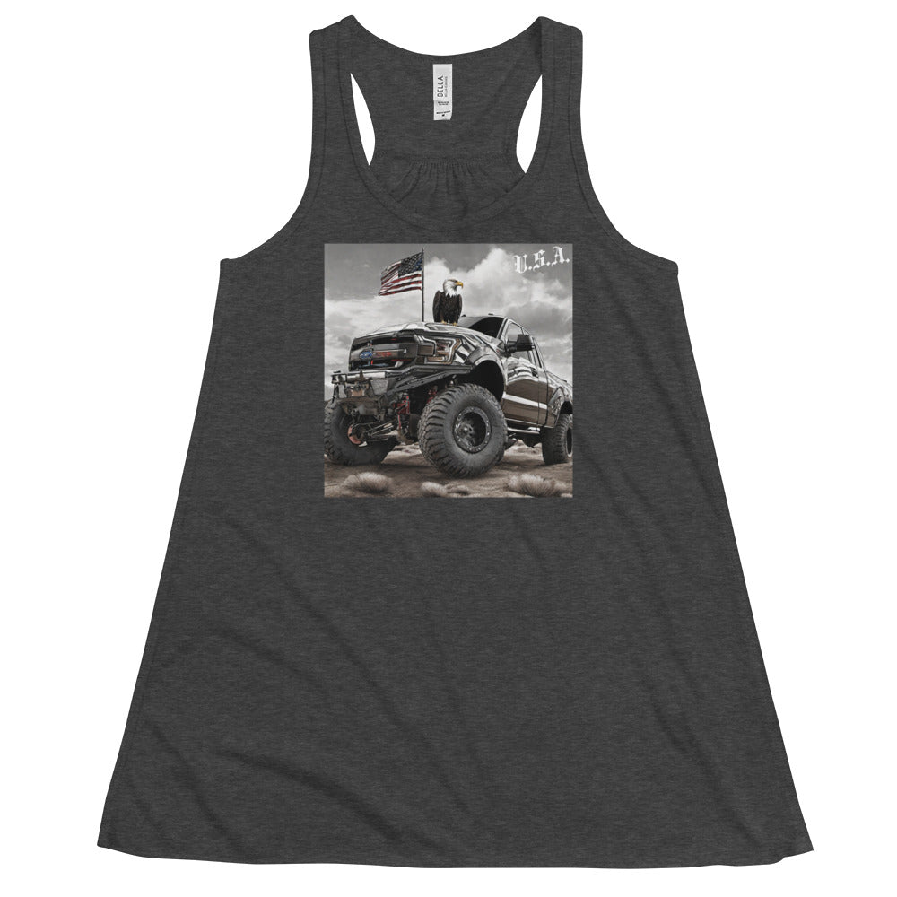 U.S.A Proud Women's Flowy Racerback Tank Dark Grey Heather