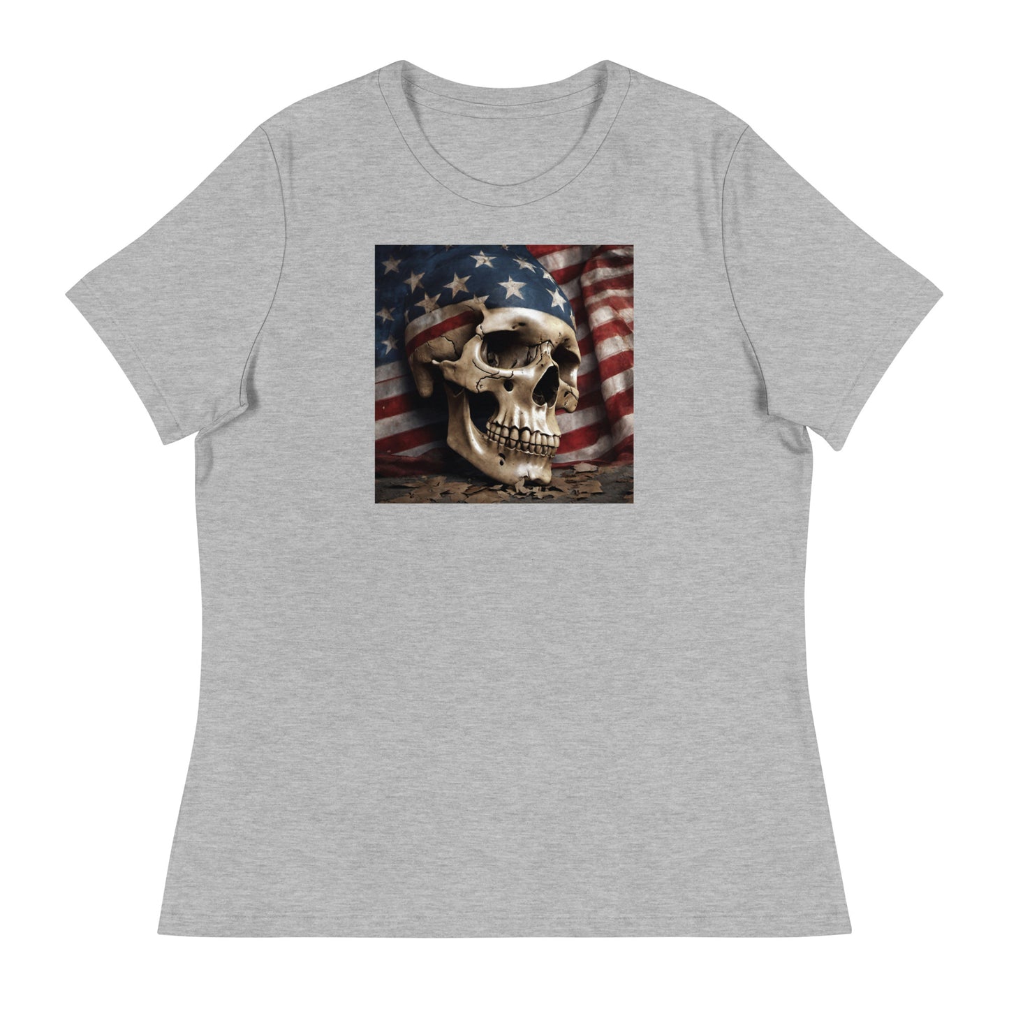 Skull and Flag Print Women's T-Shirt Athletic Heather