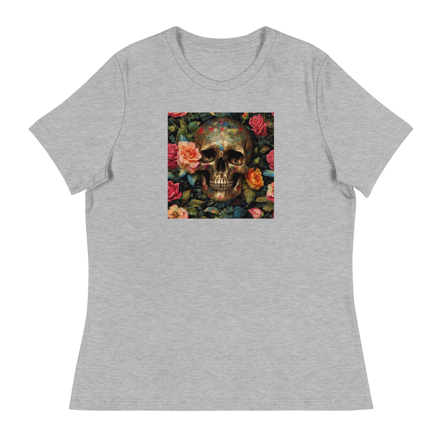 Skull and Roses Graphic Women's T-Shirt Athletic Heather