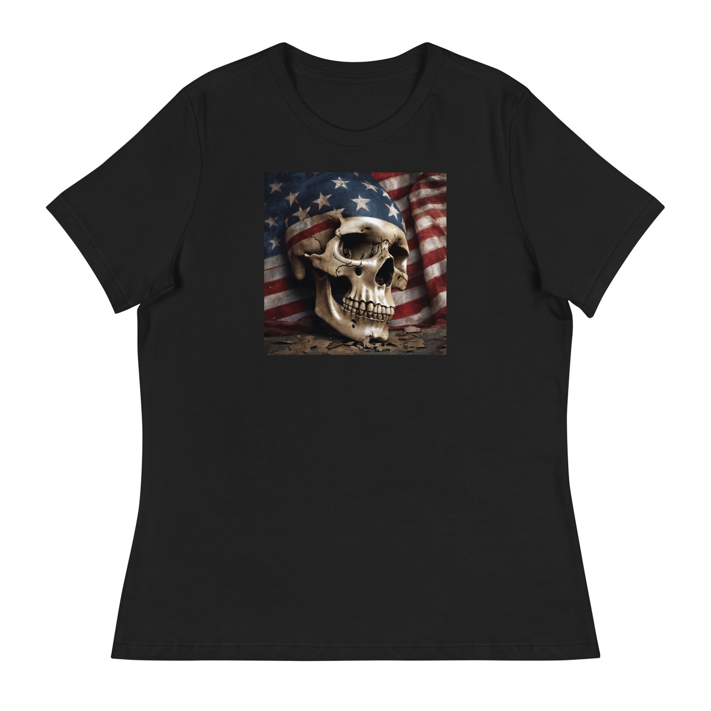 Skull and Flag Print Women's T-Shirt Black