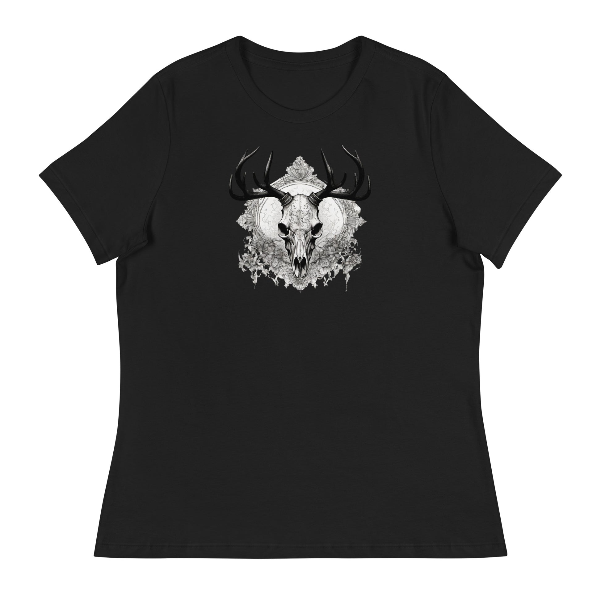 Decorative Deer Skull Women's T-Shirt Black