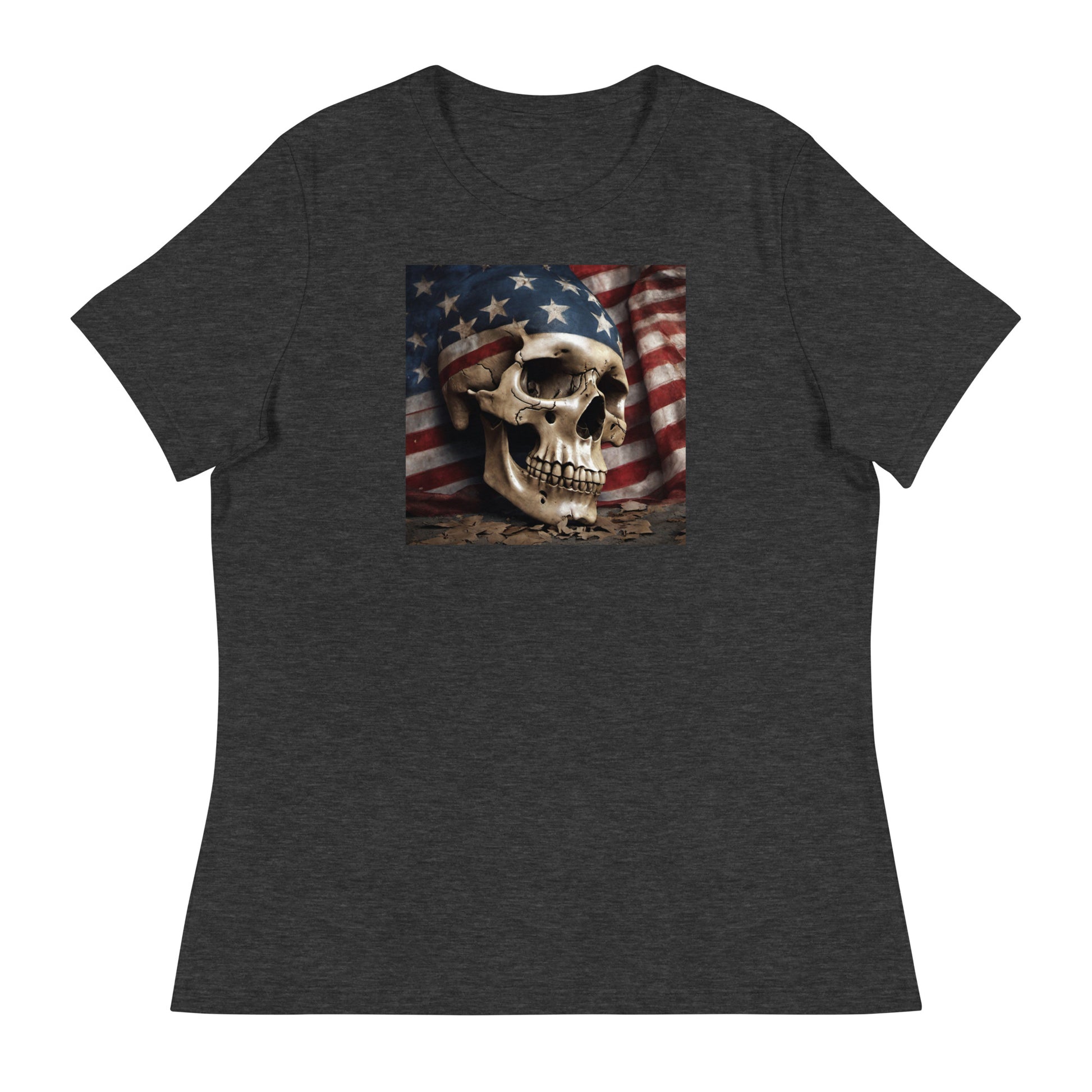 Skull and Flag Print Women's T-Shirt Dark Grey Heather