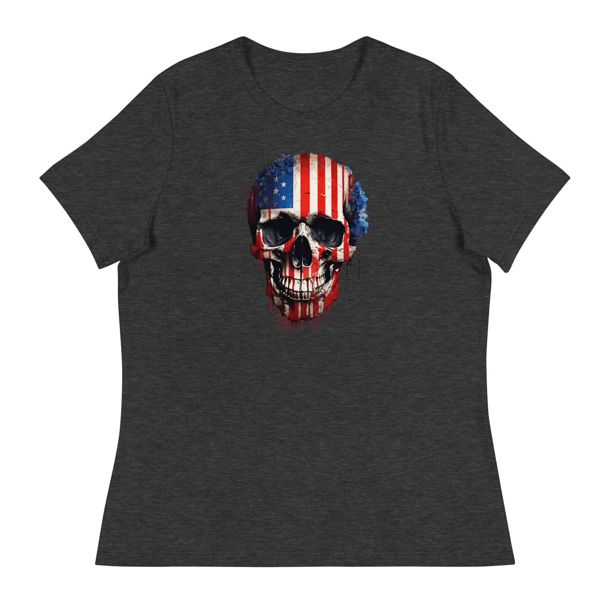 Red, White, & Blue Skull Women's T-Shirt Dark Grey Heather
