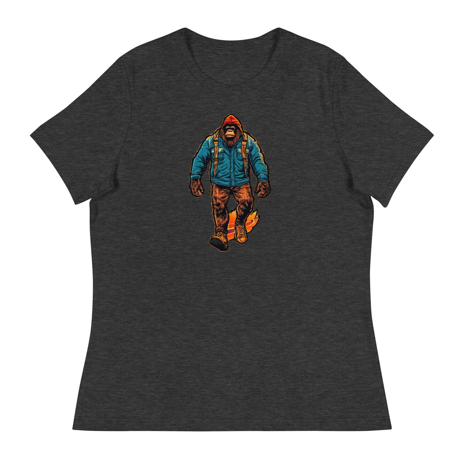 Bigfoot on a Hike Women's Graphic T-Shirt Dark Grey Heather