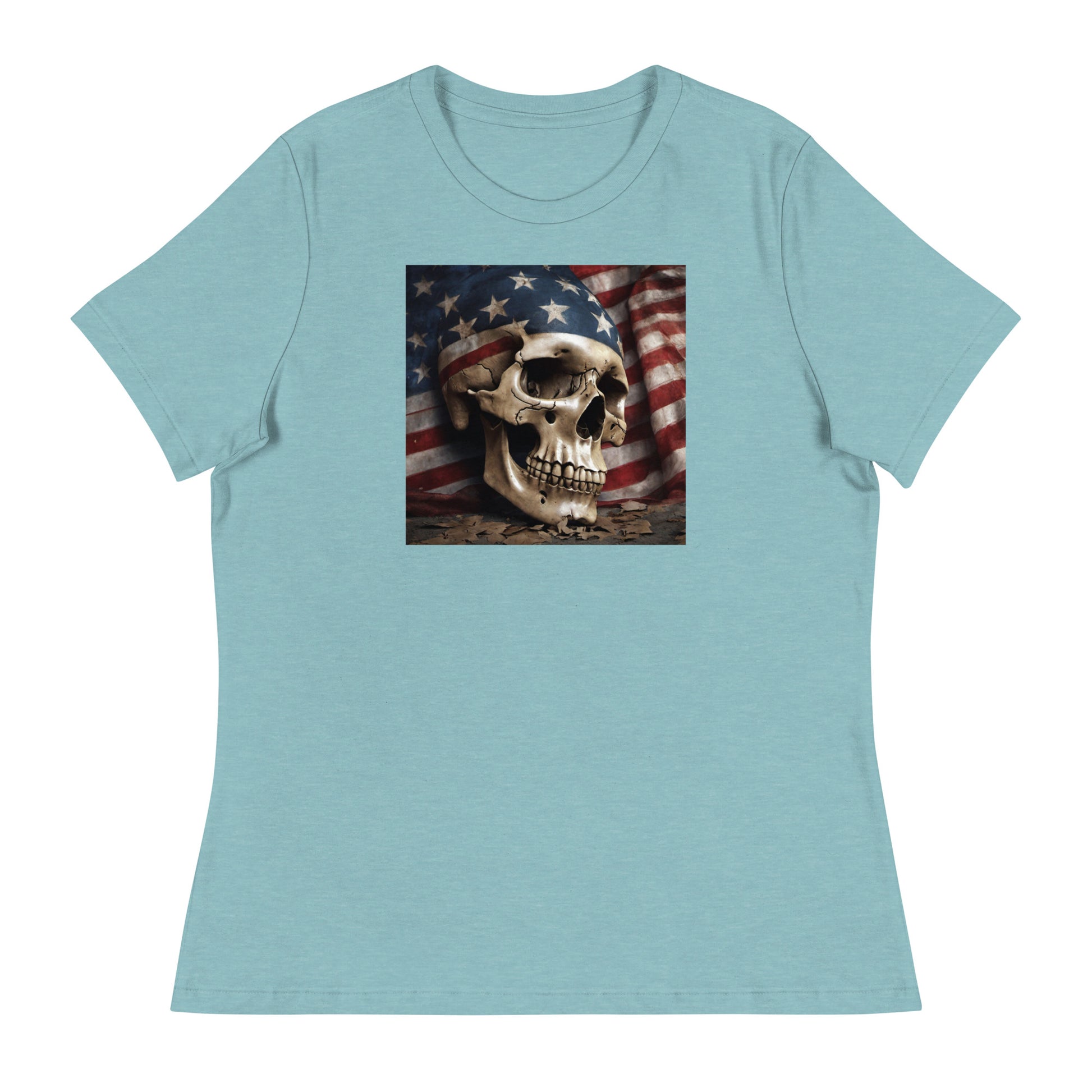 Skull and Flag Print Women's T-Shirt Heather Blue Lagoon