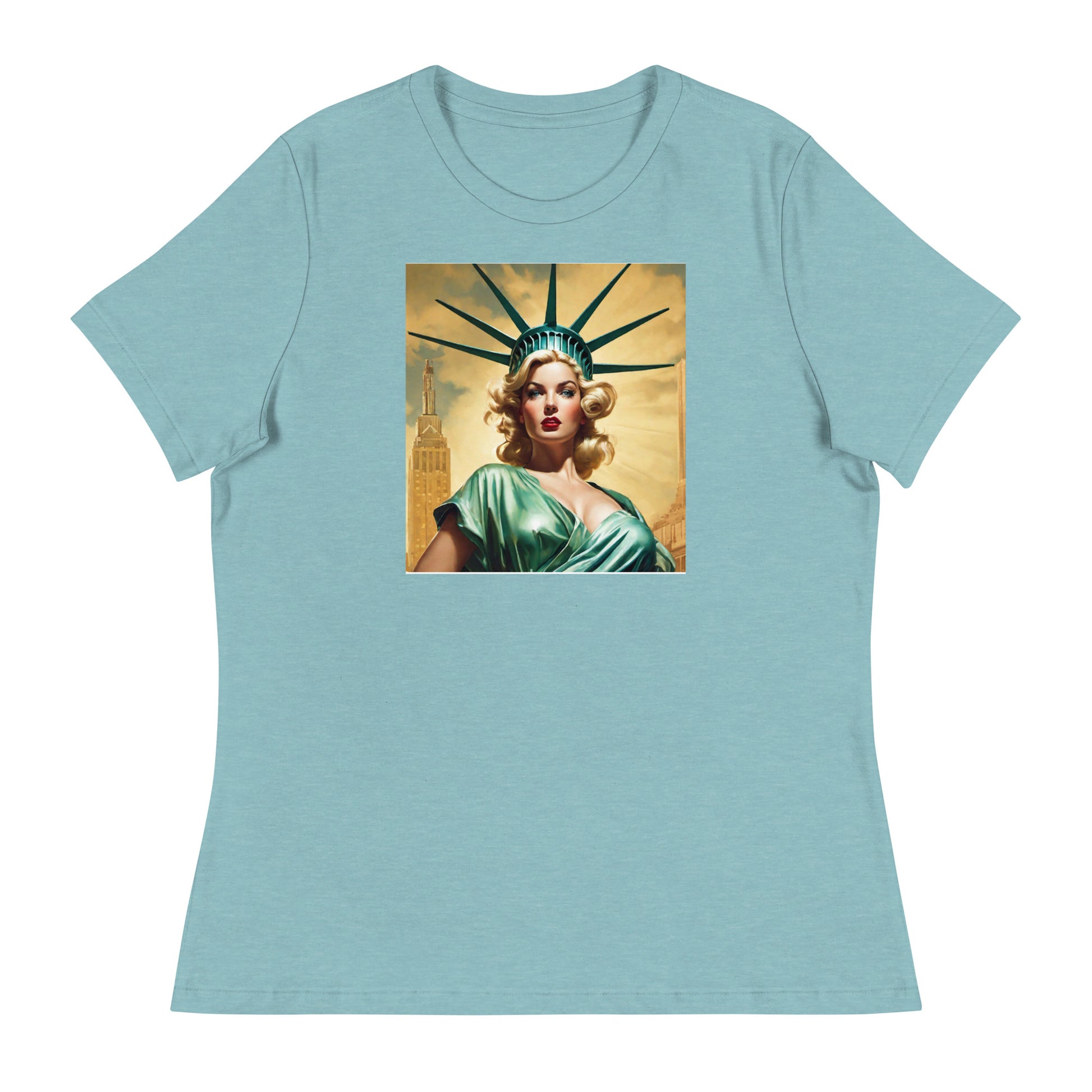 Beautiful Lady Liberty Women's T-Shirt Heather Blue Lagoon