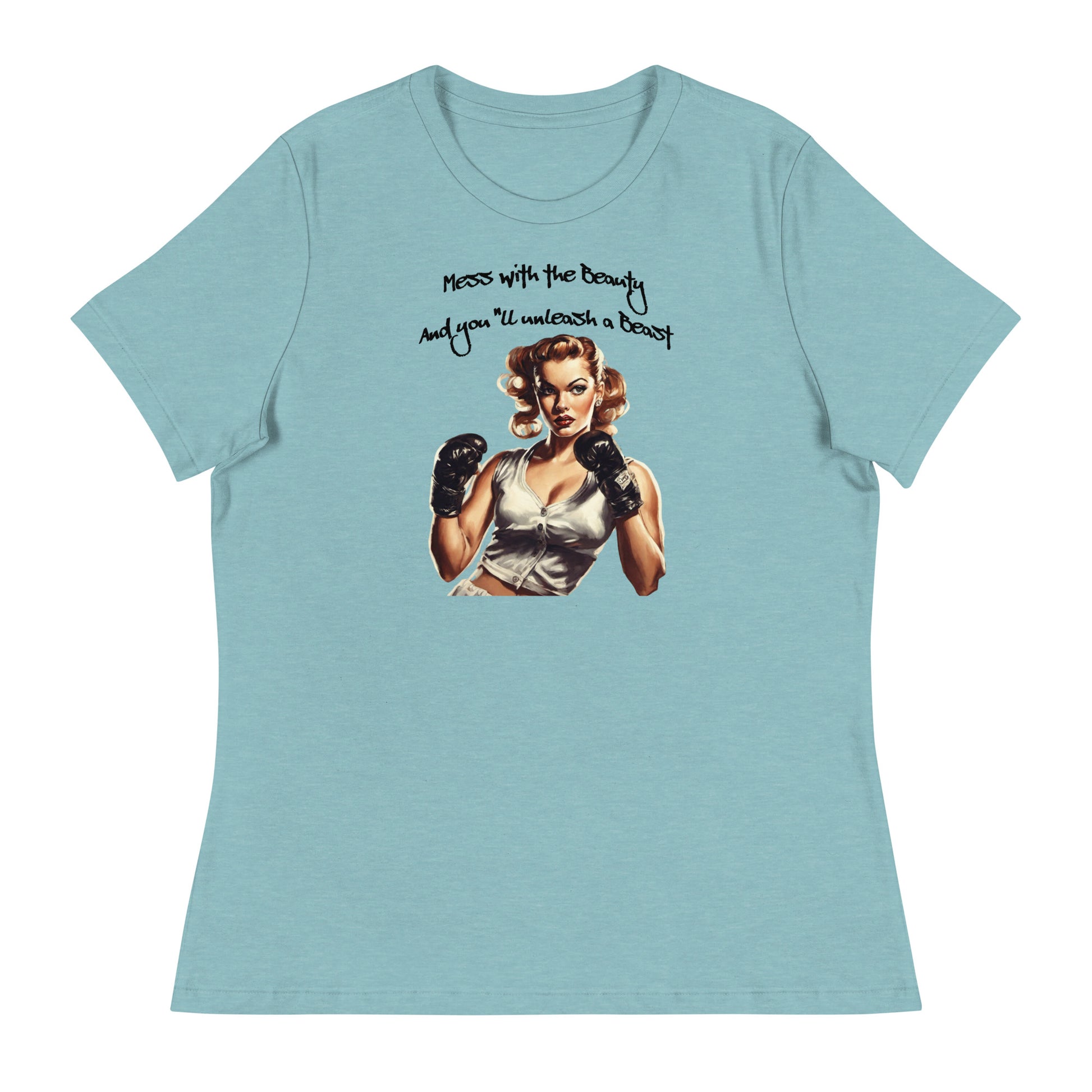 Mess with the Beauty, Unleash the Beast Women's Strength T-Shirt Heather Blue Lagoon
