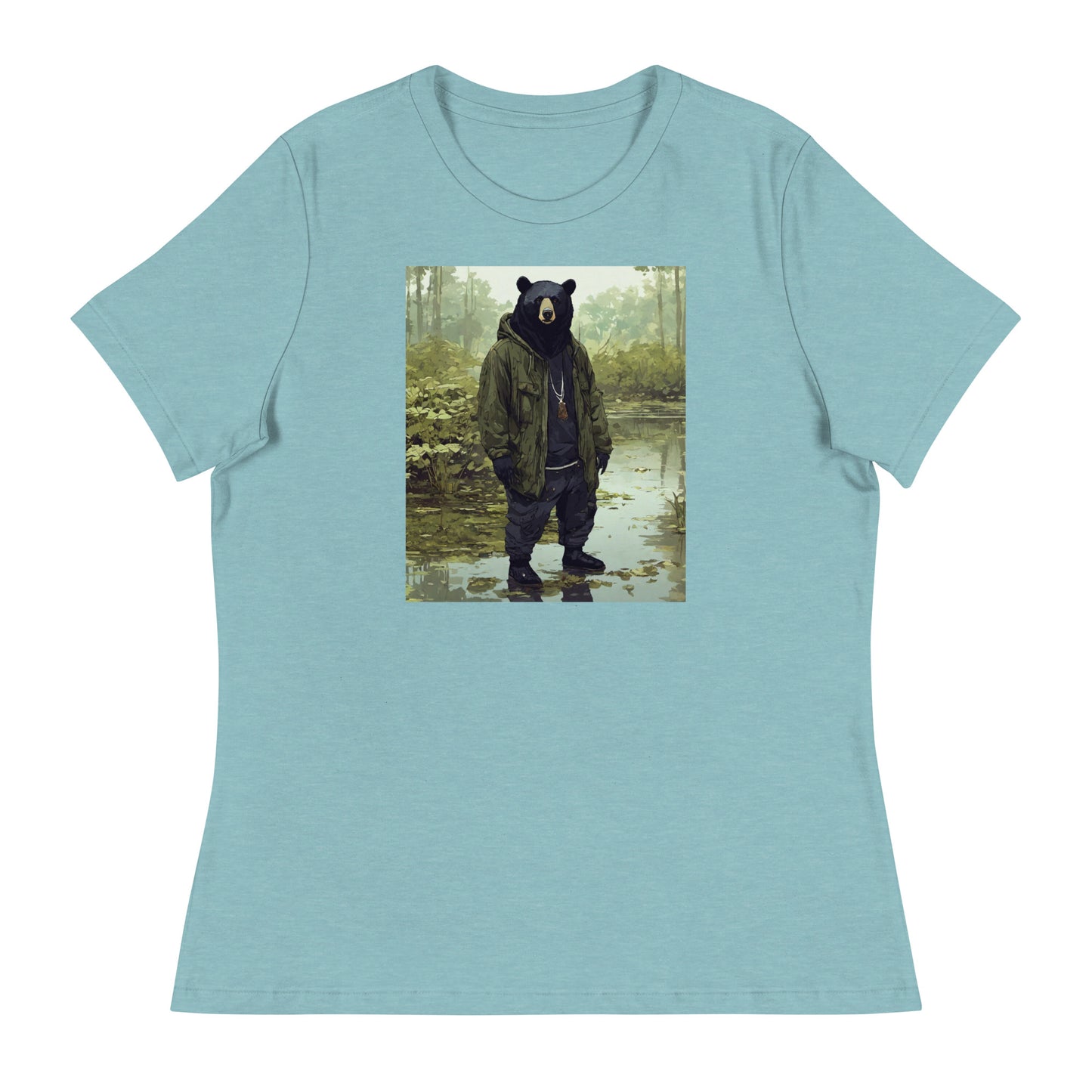 Stoic Black Bear Women's Graphic T-Shirt Heather Blue Lagoon