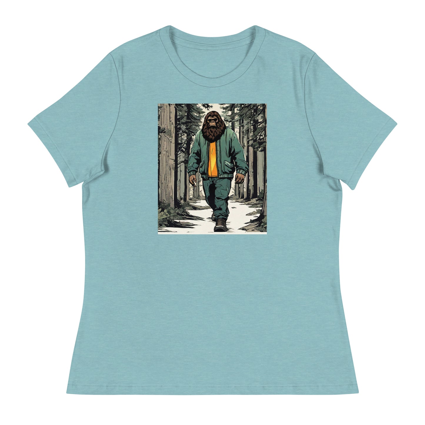 Sasquatch Encounter Women's Graphic T-Shirt Heather Blue Lagoon
