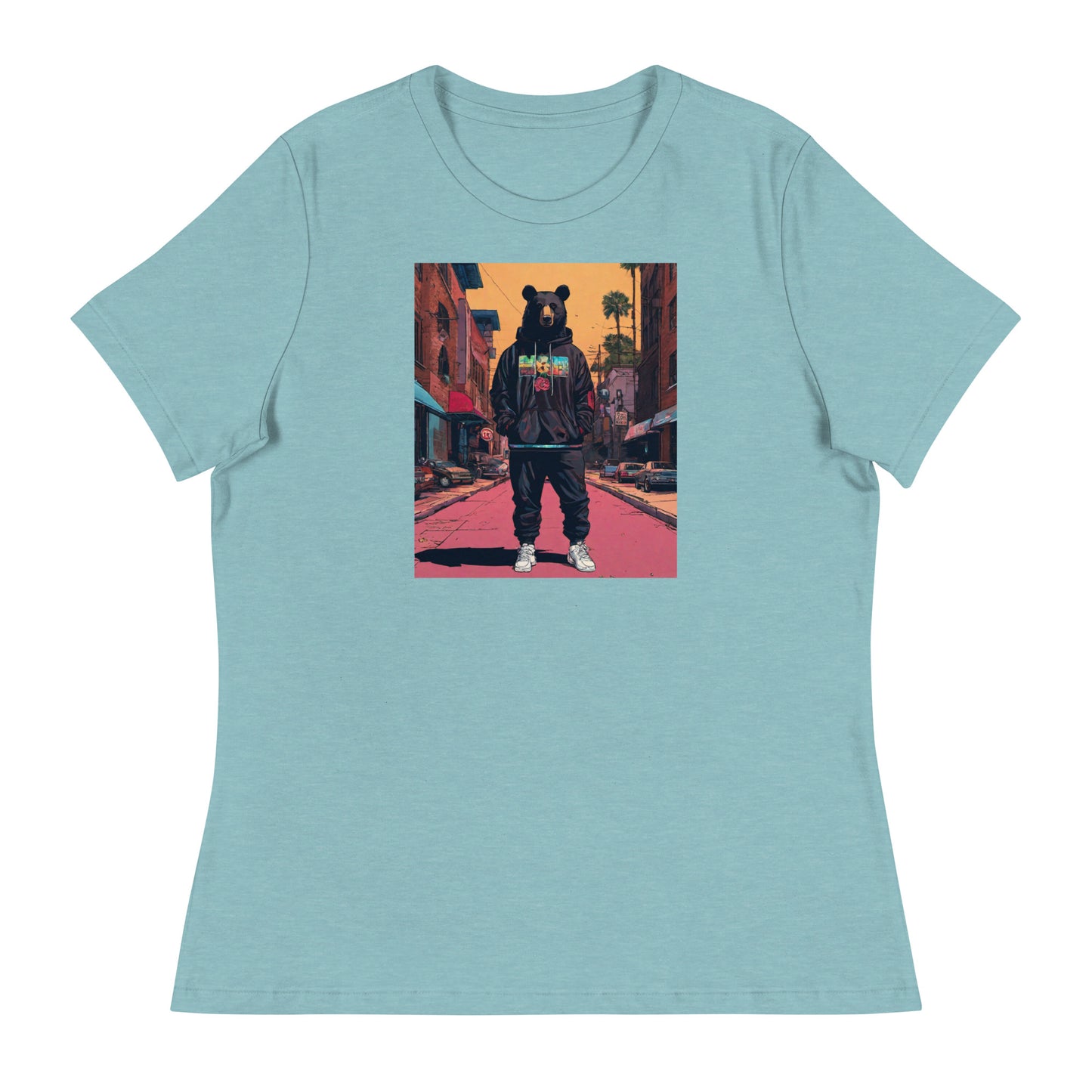 Urban Bear Women's Graphic T-Shirt Heather Blue Lagoon