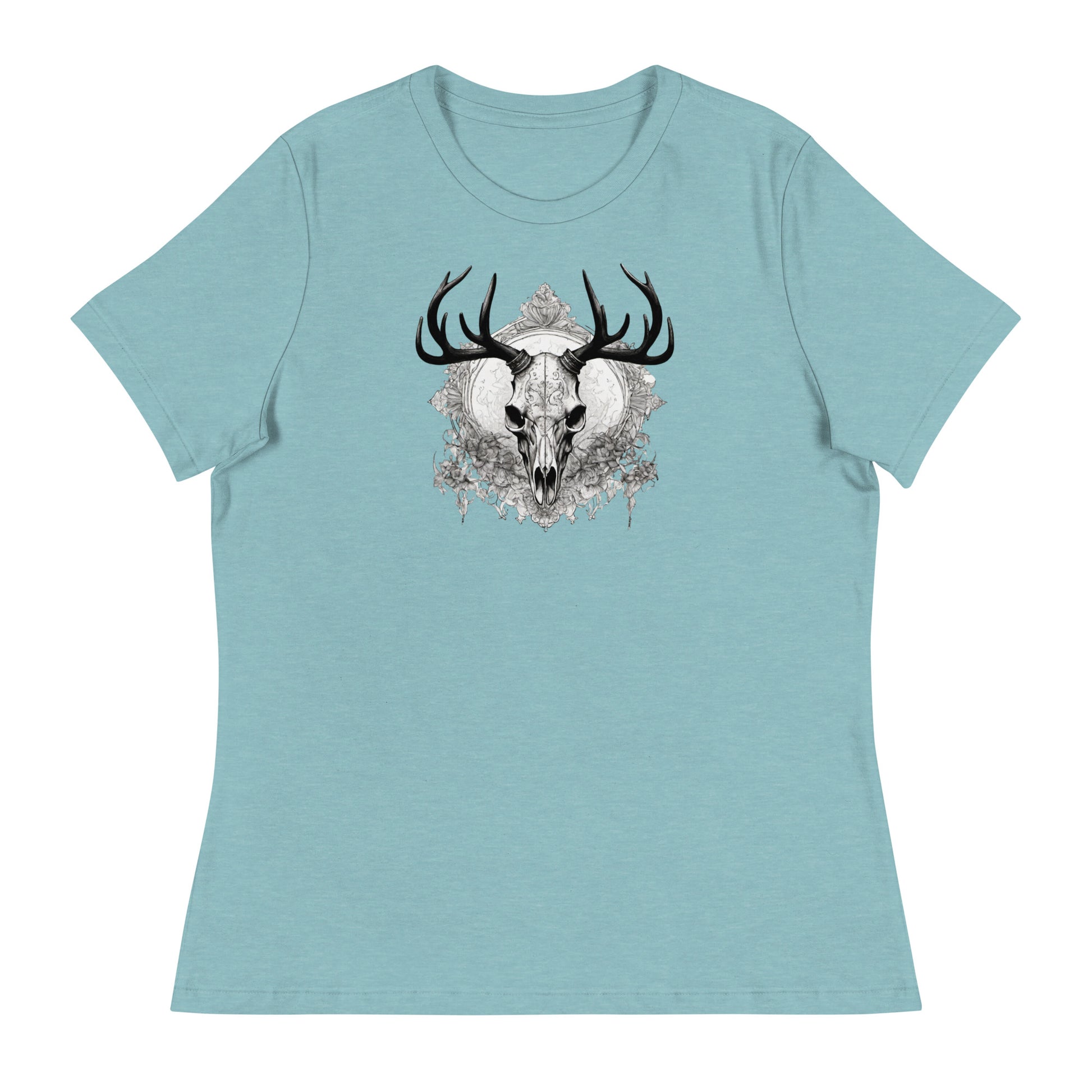 Decorative Deer Skull Women's T-Shirt Heather Blue Lagoon