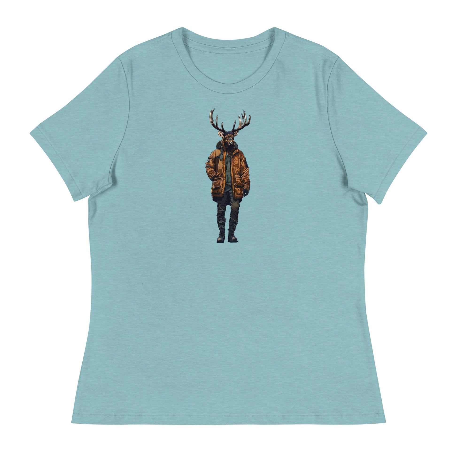 Urban Bull Elk Women's T-Shirt Heather Blue Lagoon