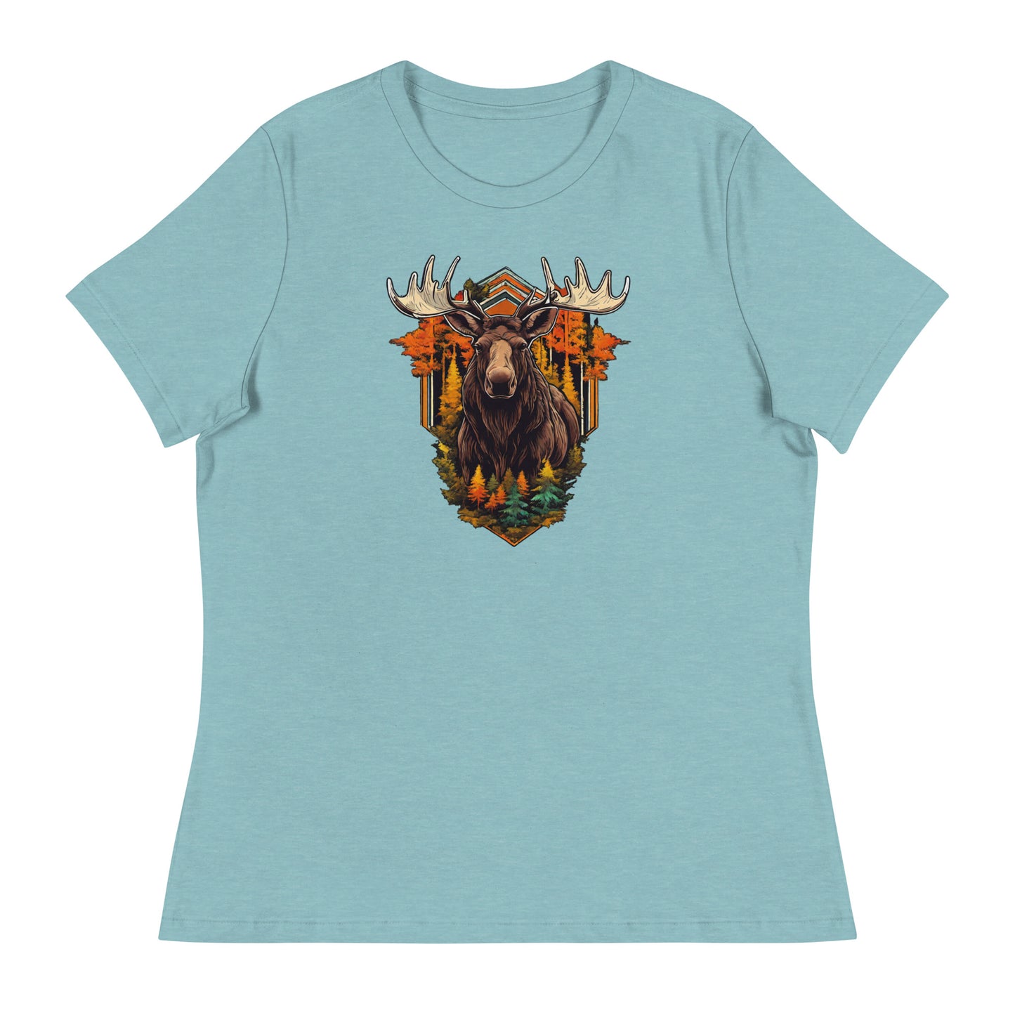 Moose & Forest Emblem Women's T-Shirt Heather Blue Lagoon