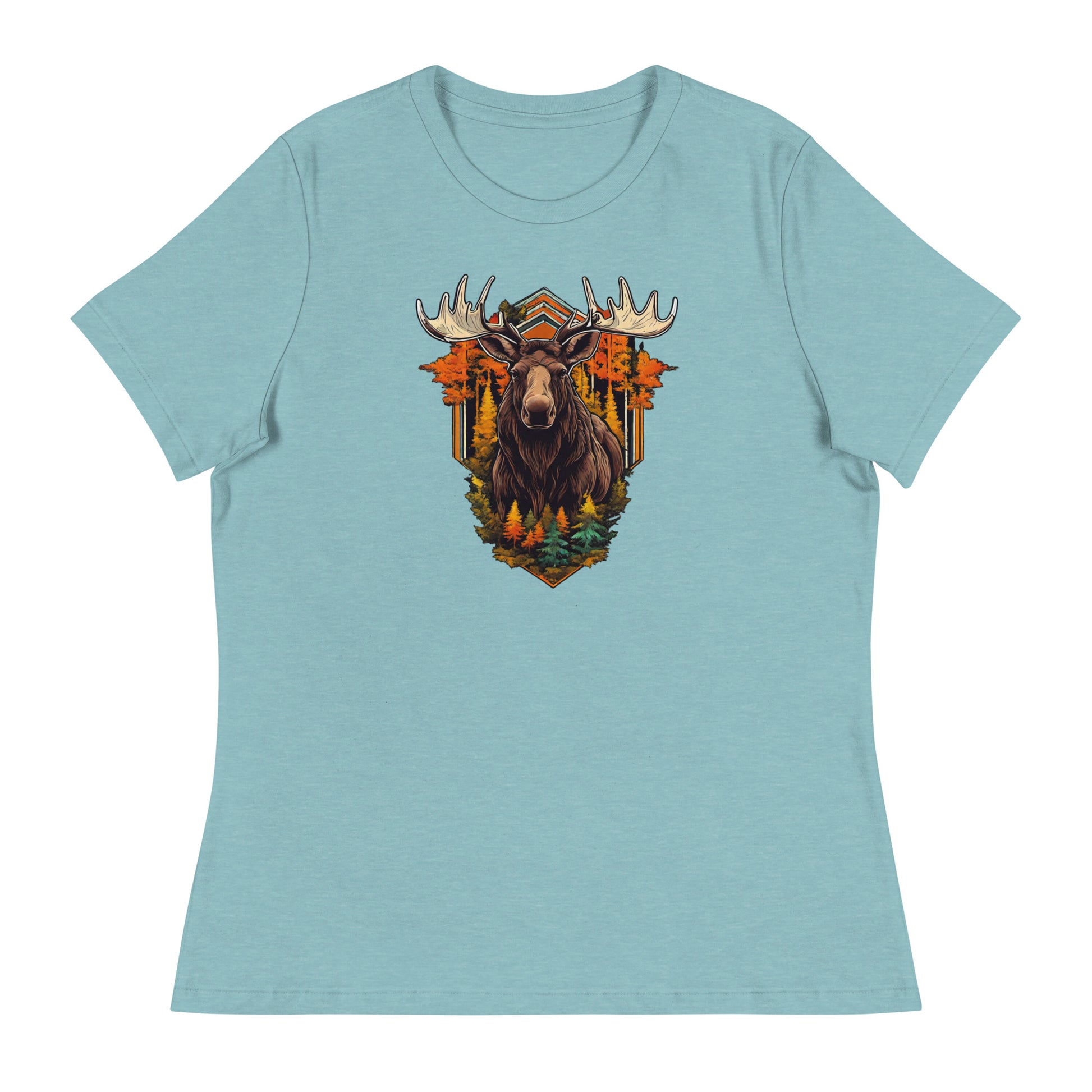 Moose & Forest Emblem Women's T-Shirt Heather Blue Lagoon