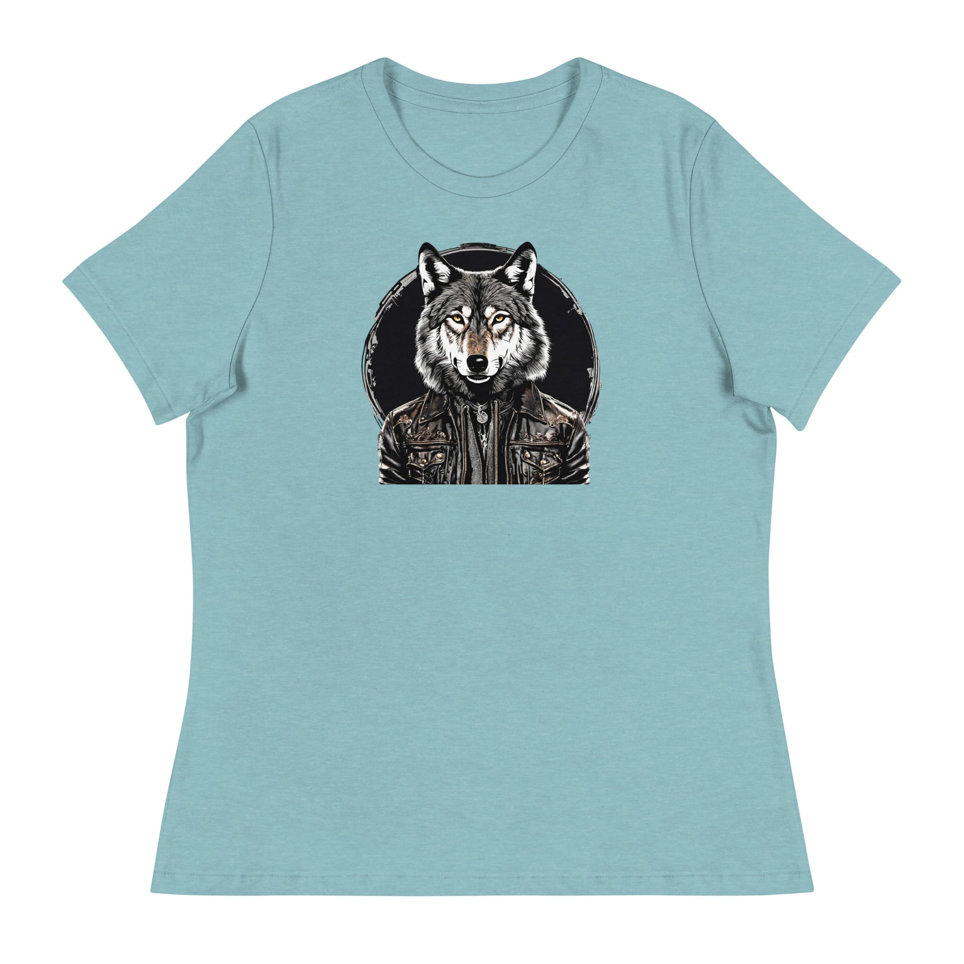 Golden-Eyed Lone Wolf Women's T-Shirt Heather Blue Lagoon