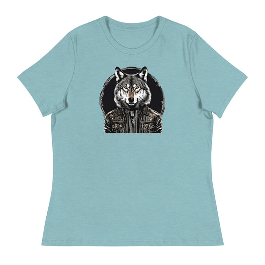 Golden-Eyed Lone Wolf Women's T-Shirt Heather Blue Lagoon