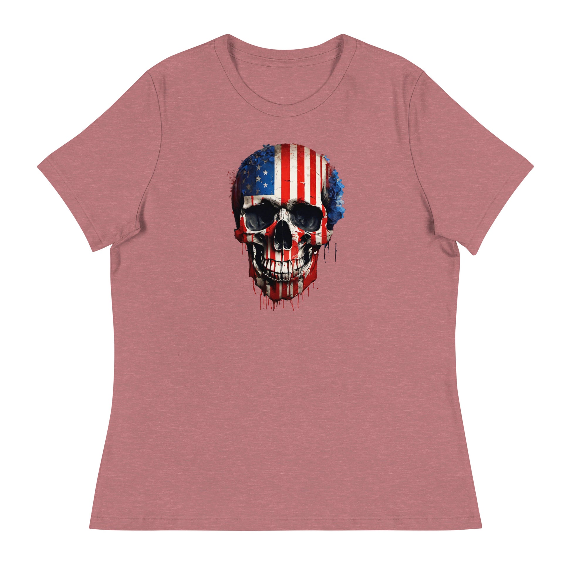 Red, White, & Blue Skull Women's T-Shirt Heather Mauve