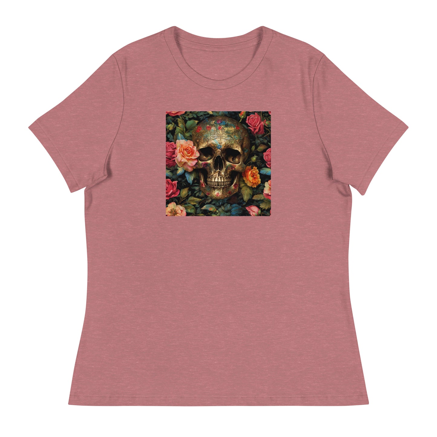 Skull and Roses Graphic Women's T-Shirt Heather Mauve