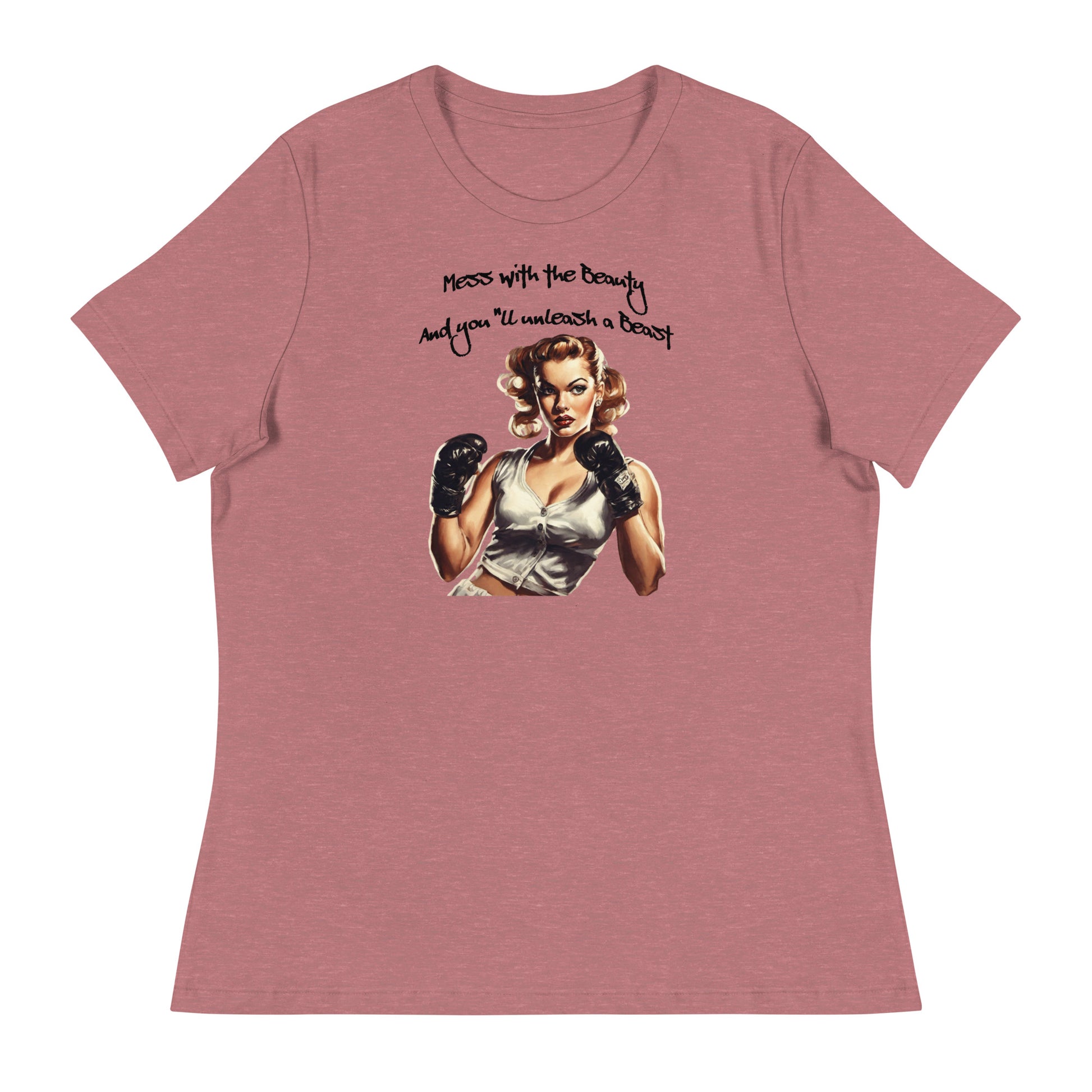 Mess with the Beauty, Unleash the Beast Women's Strength T-Shirt Heather Mauve