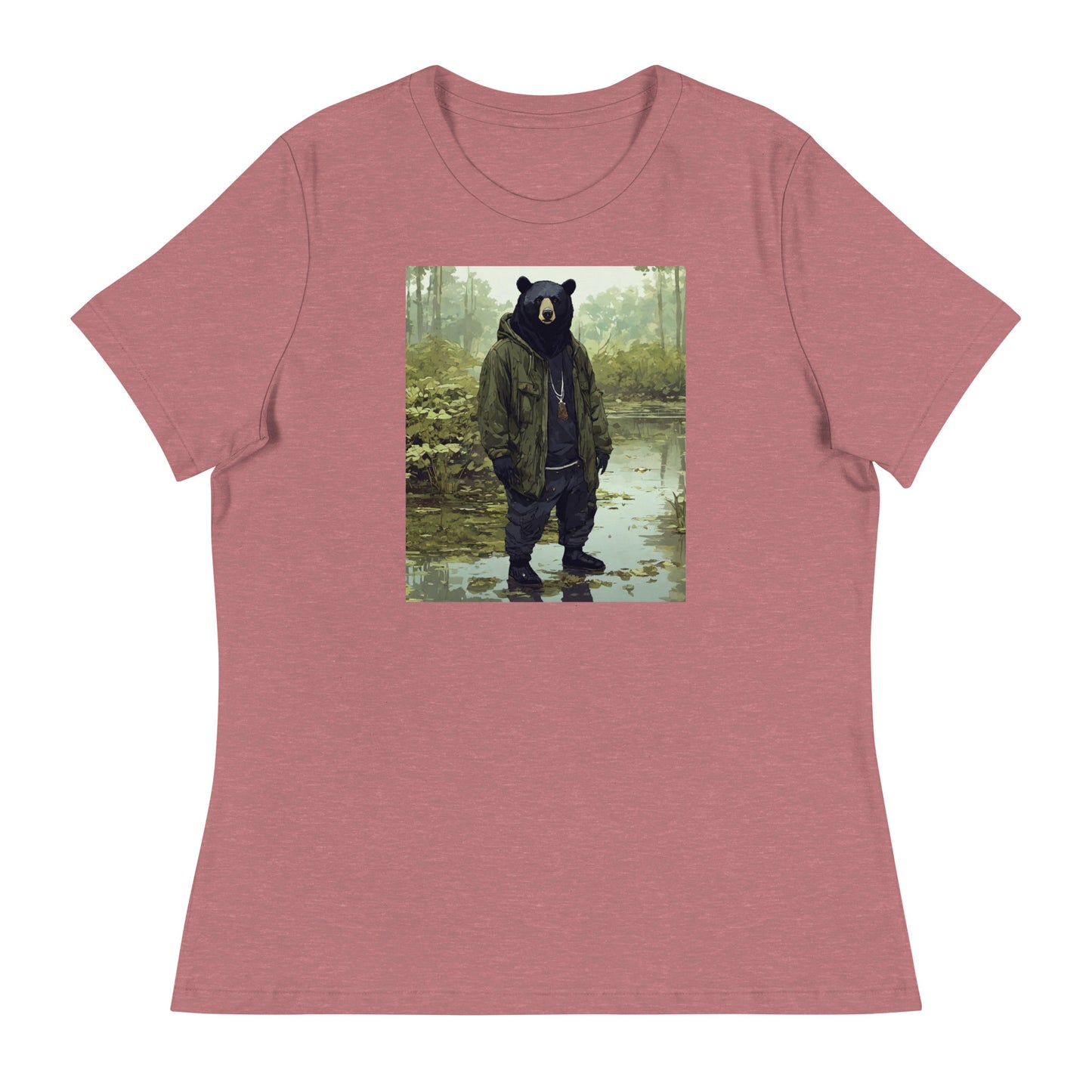 Stoic Black Bear Women's Graphic T-Shirt Heather Mauve