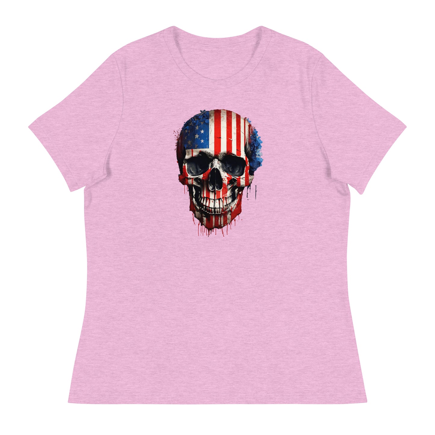 Red, White, & Blue Skull Women's T-Shirt Heather Prism Lilac