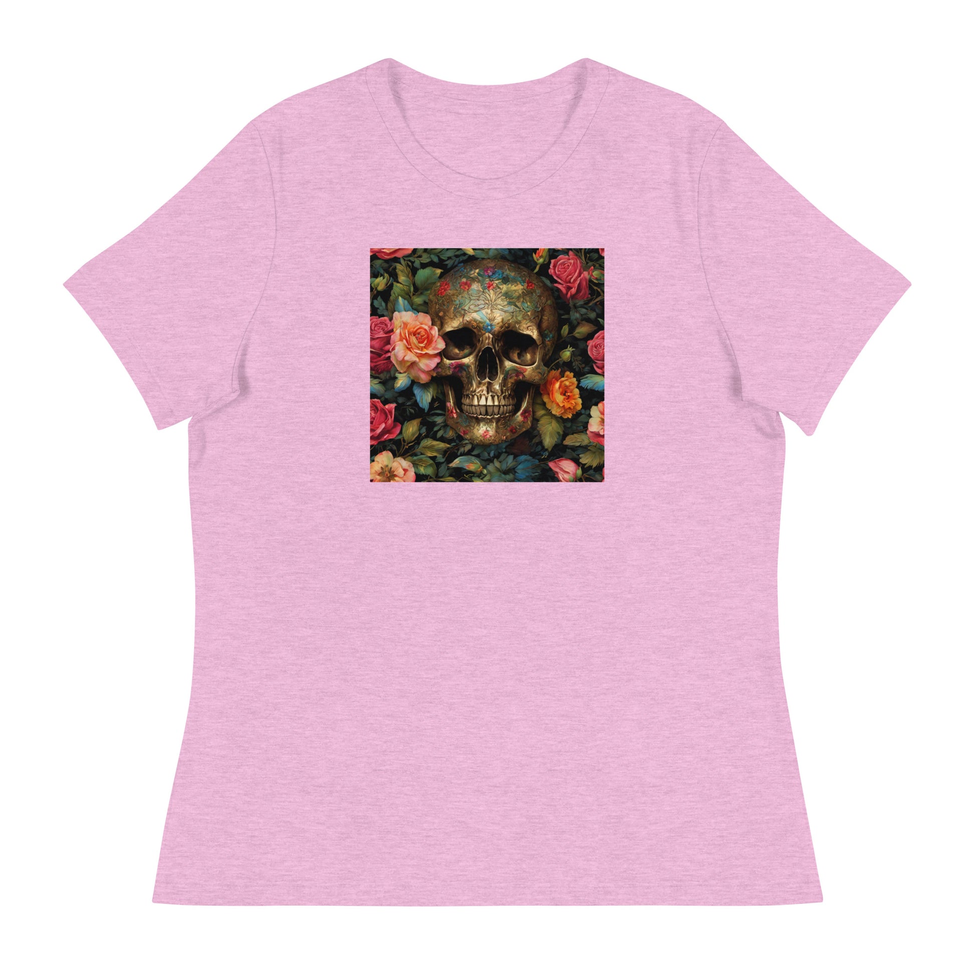 Skull and Roses Graphic Women's T-Shirt Heather Prism Lilac