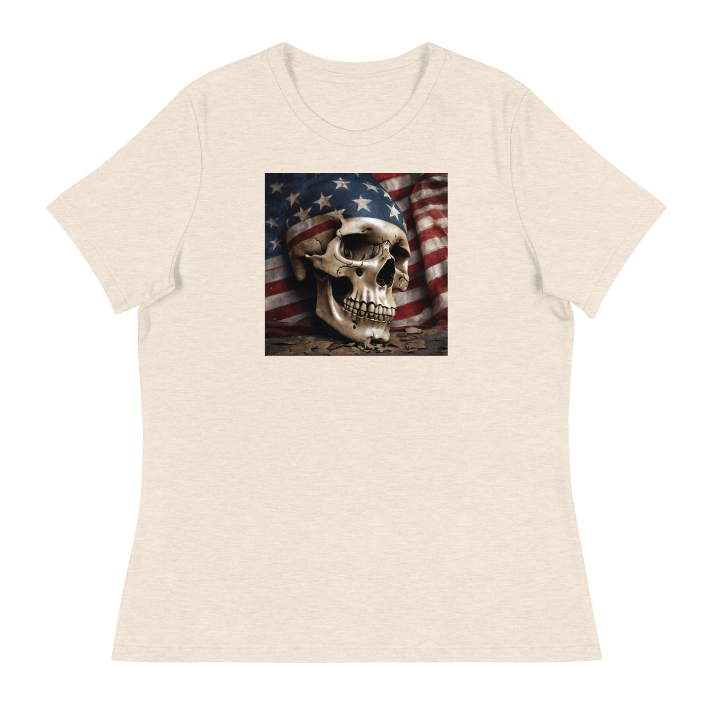 Skull and Flag Print Women's T-Shirt Heather Prism Natural
