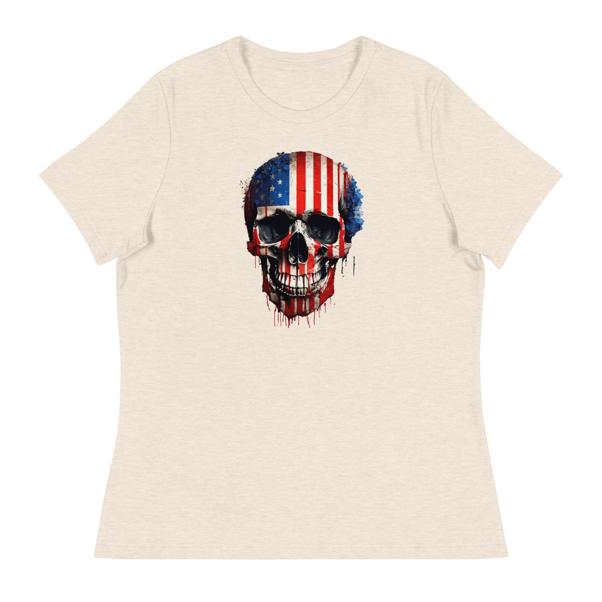 Red, White, & Blue Skull Women's T-Shirt Heather Prism Natural