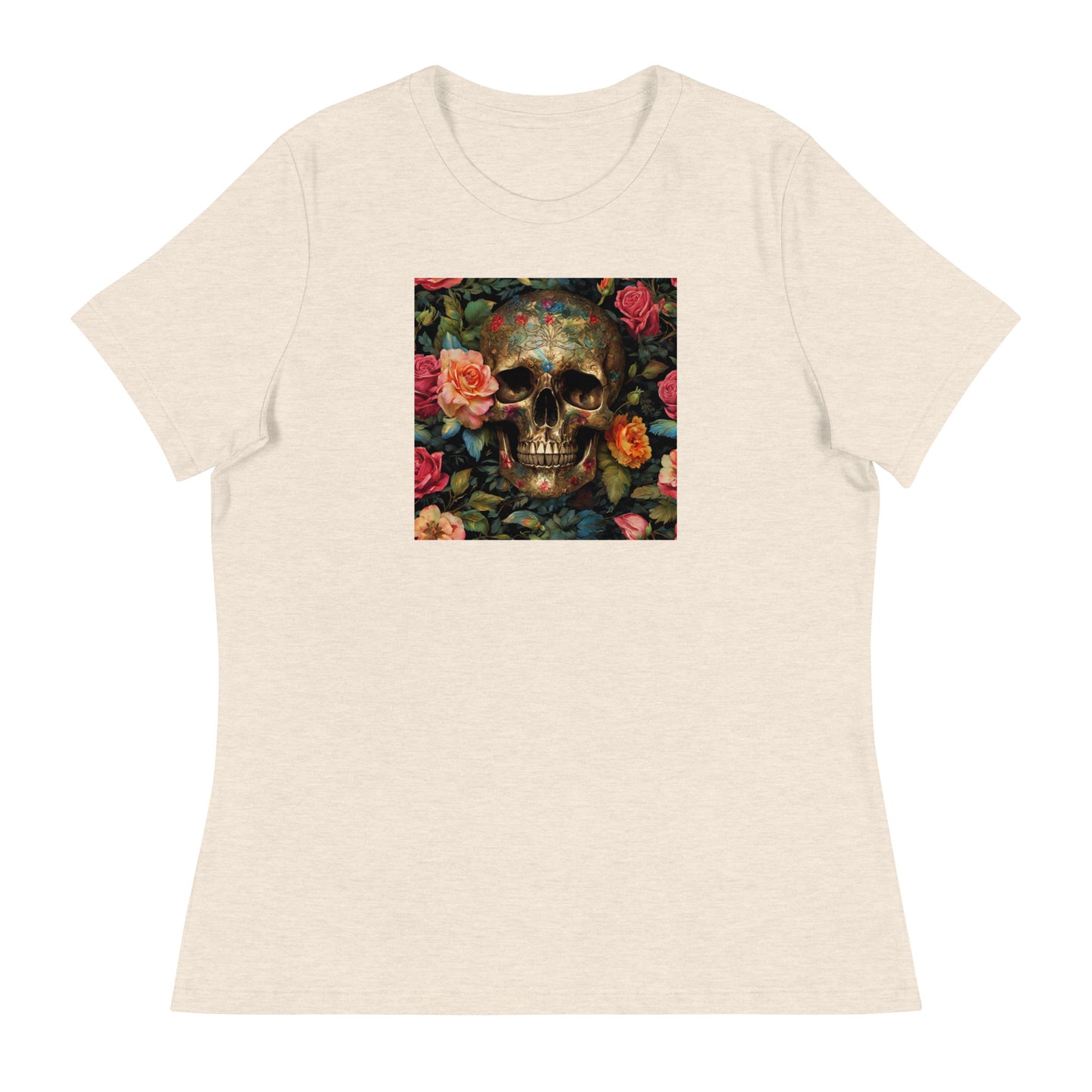Skull and Roses Graphic Women's T-Shirt Heather Prism Natural