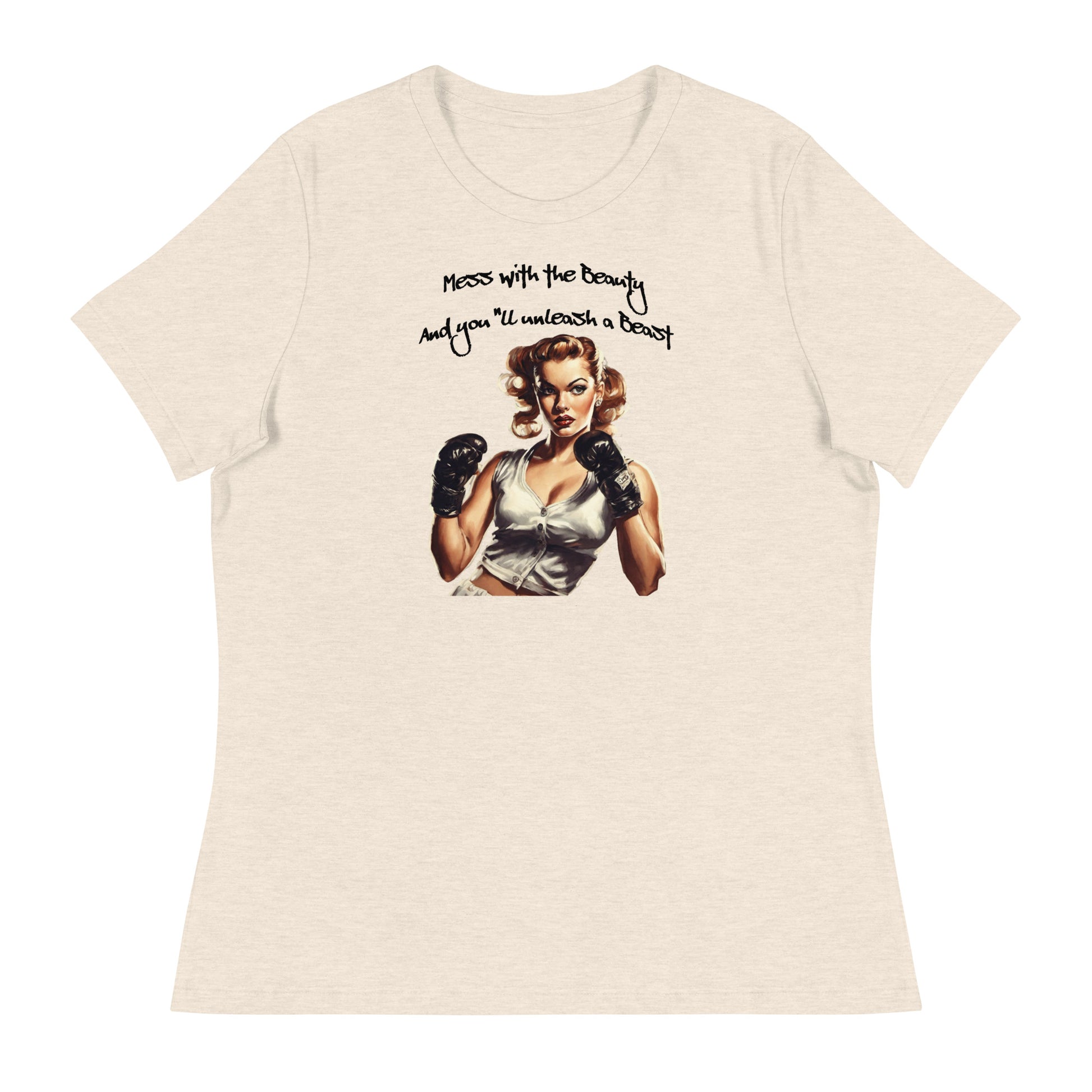 Mess with the Beauty, Unleash the Beast Women's Strength T-Shirt Heather Prism Natural