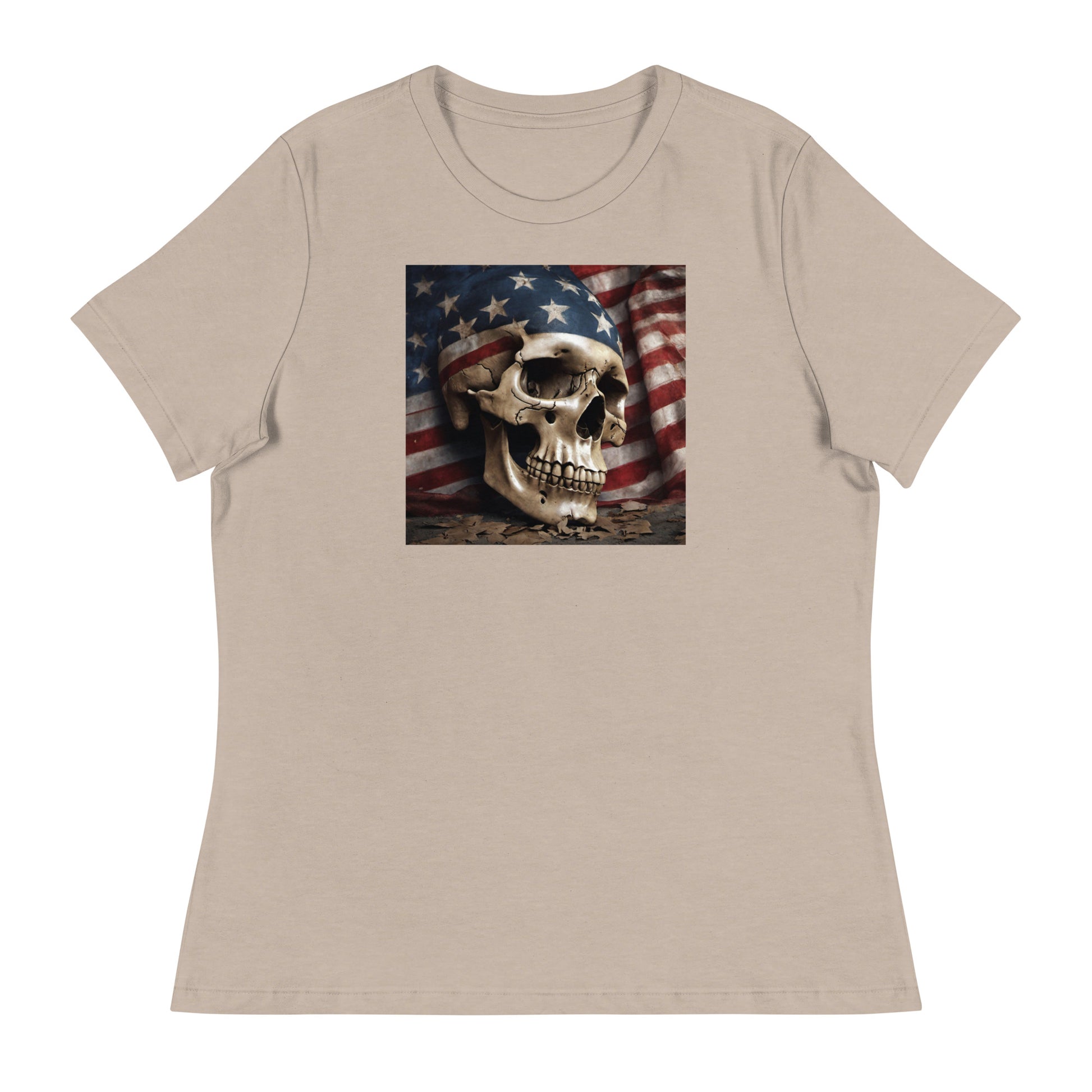 Skull and Flag Print Women's T-Shirt Heather Stone