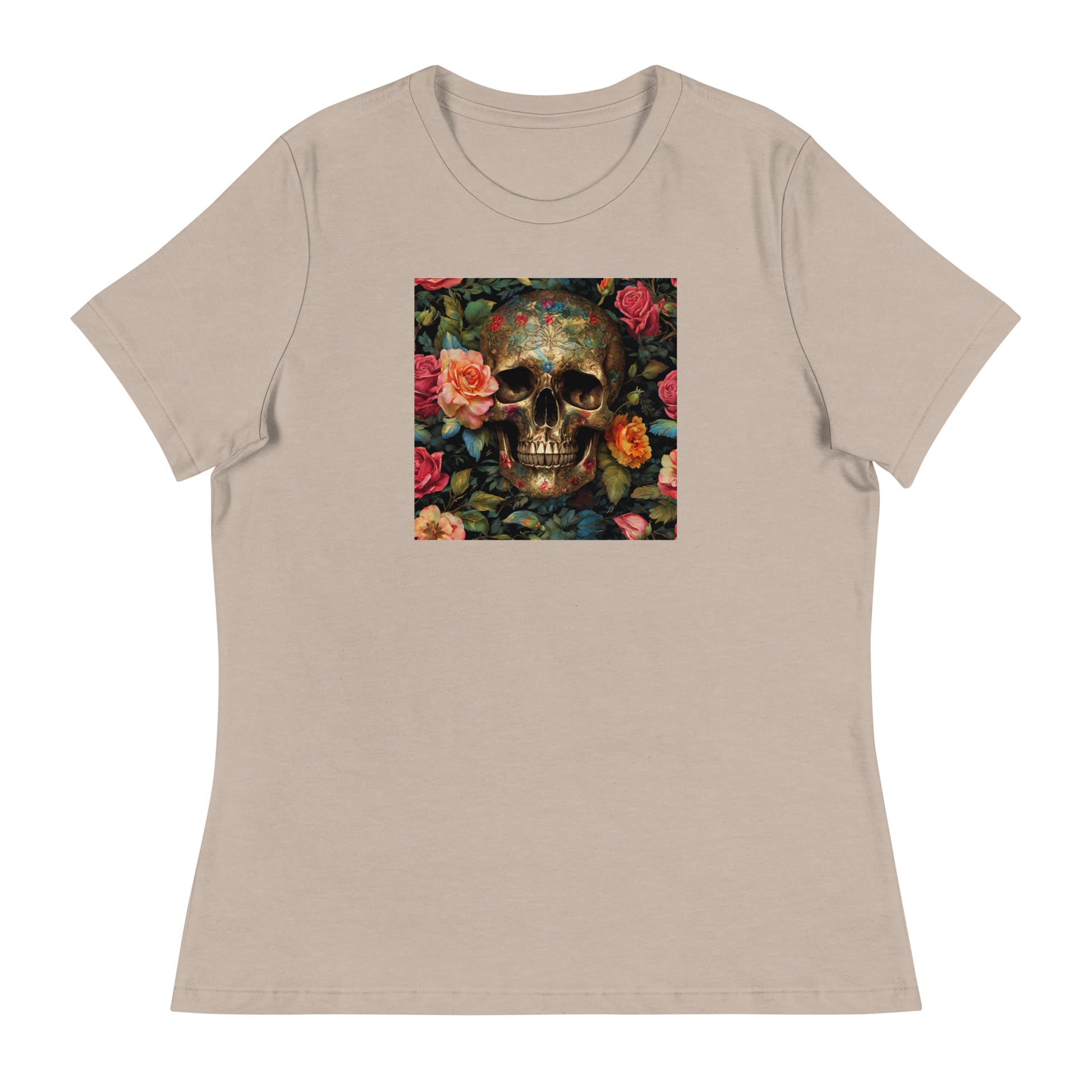 Skull and Roses Graphic Women's T-Shirt Heather Stone