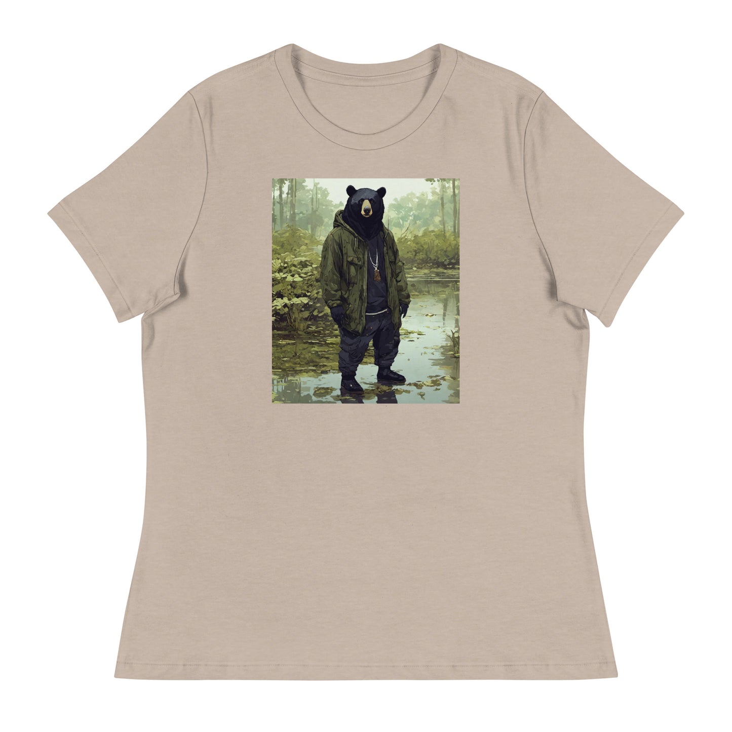 Stoic Black Bear Women's Graphic T-Shirt Heather Stone