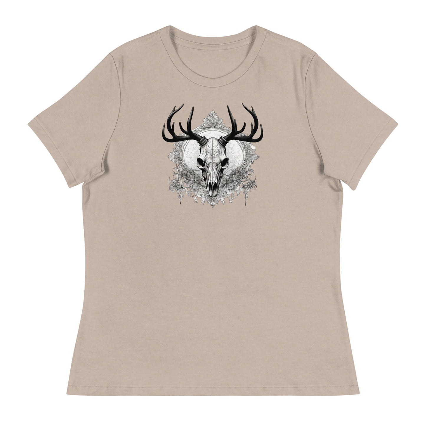 Decorative Deer Skull Women's T-Shirt Heather Stone