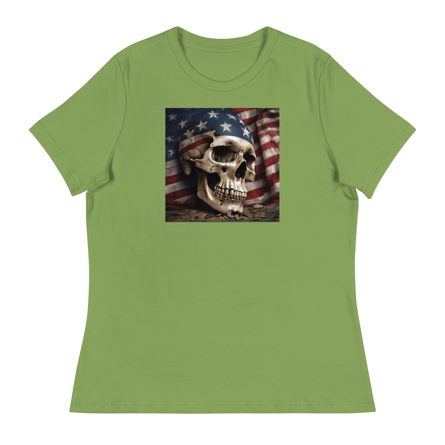 Skull and Flag Print Women's T-Shirt Leaf