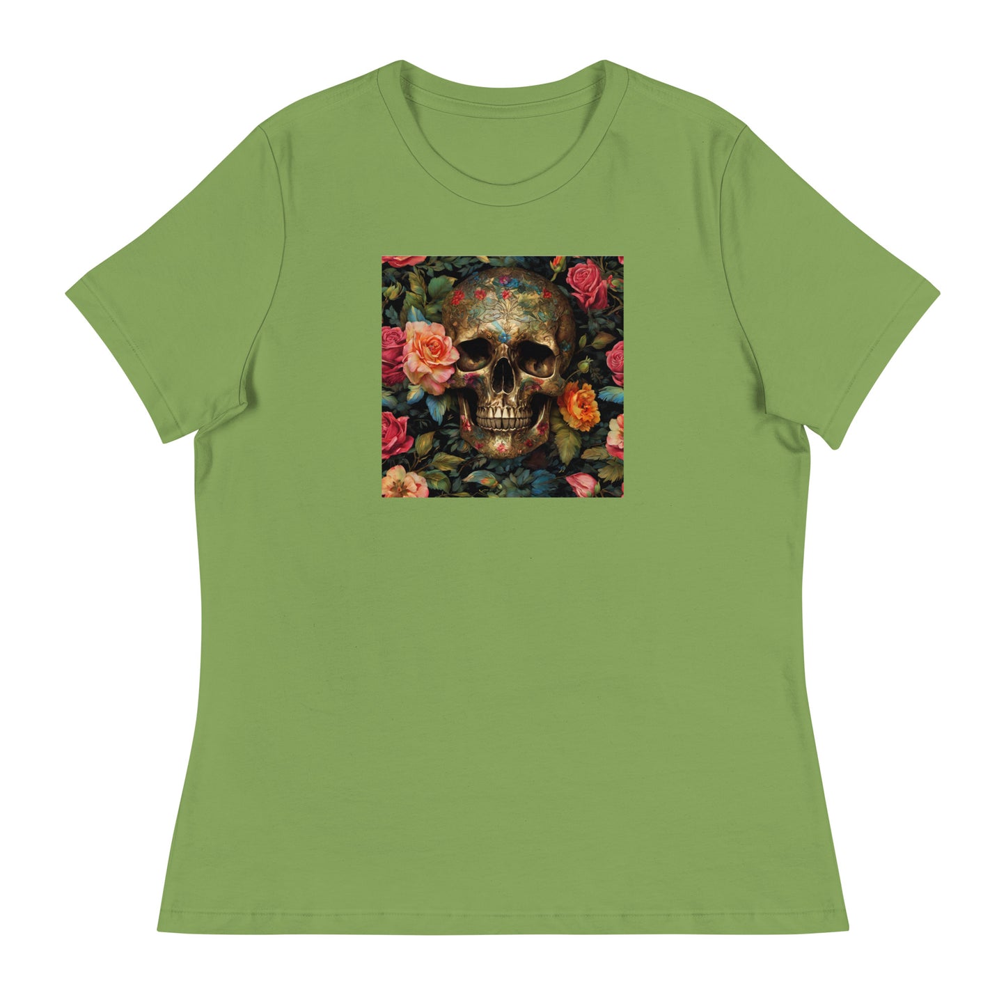 Skull and Roses Graphic Women's T-Shirt Leaf
