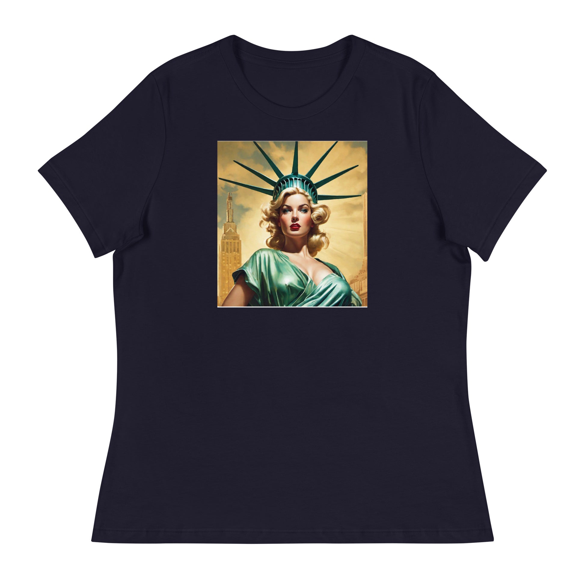 Beautiful Lady Liberty Women's T-Shirt Navy