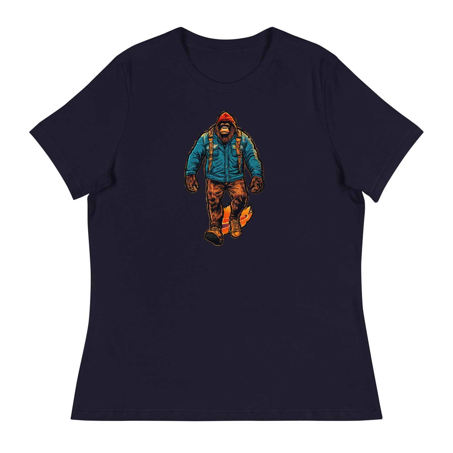 Bigfoot on a Hike Women's Graphic T-Shirt Navy