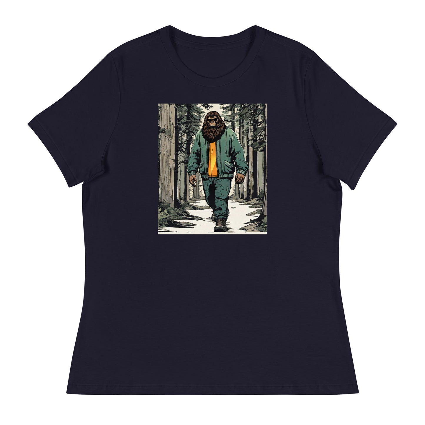 Sasquatch Encounter Women's Graphic T-Shirt Navy